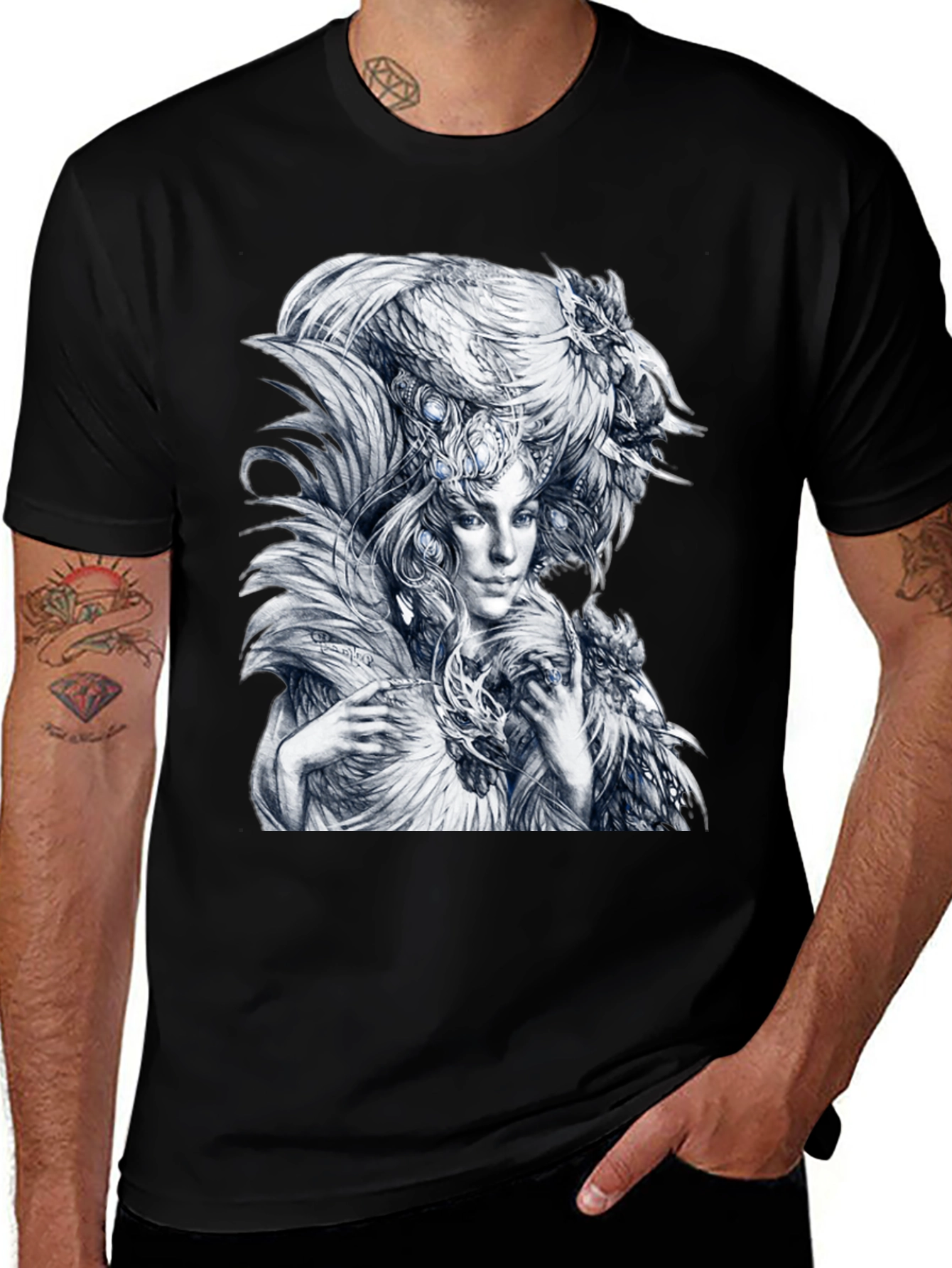 Variant 8 of Feathered Woman Graphic Tee - Stylish Black T-Shirt