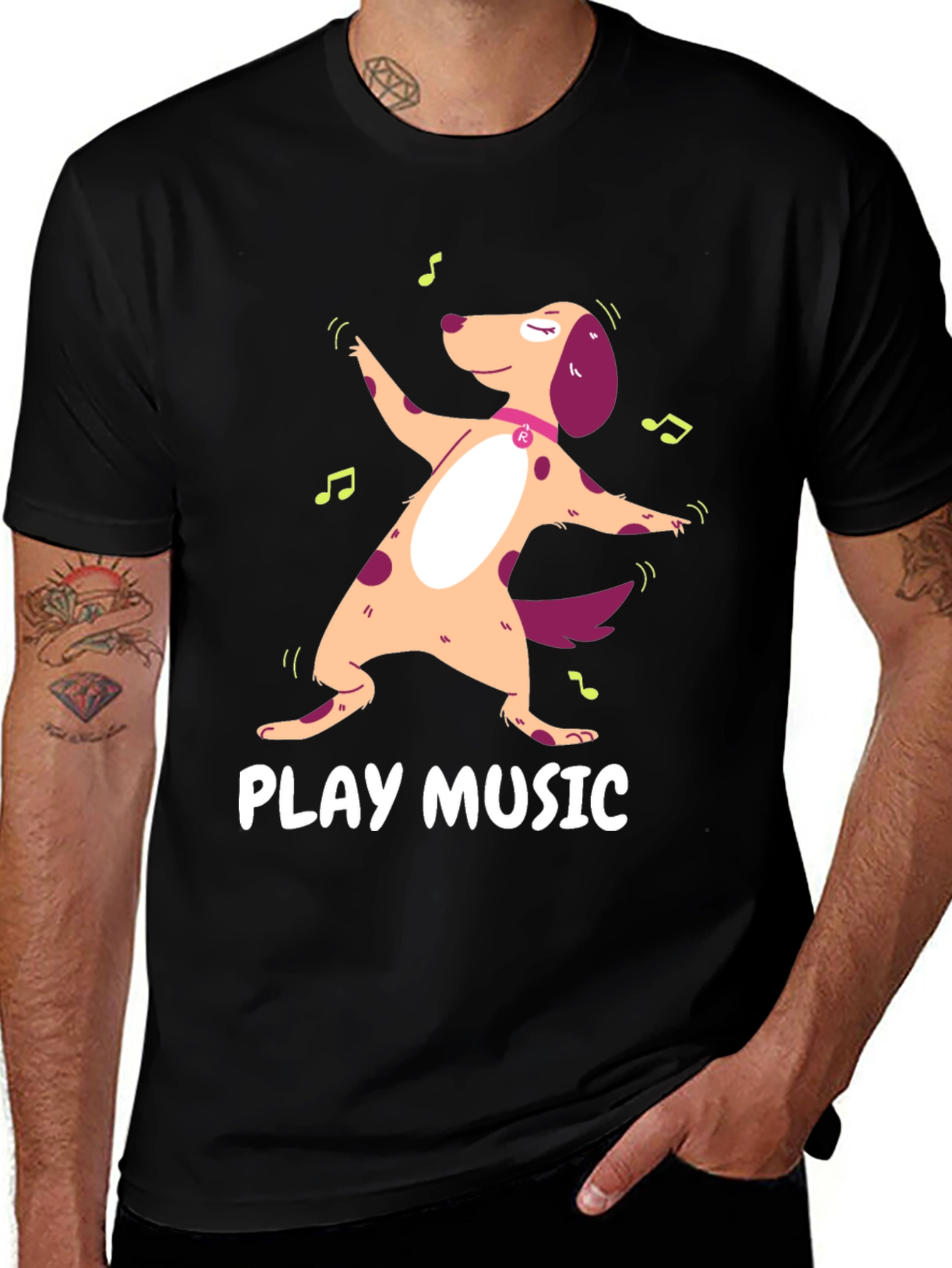 Variant 4 of Play Music Dog Graphic Tee - Black