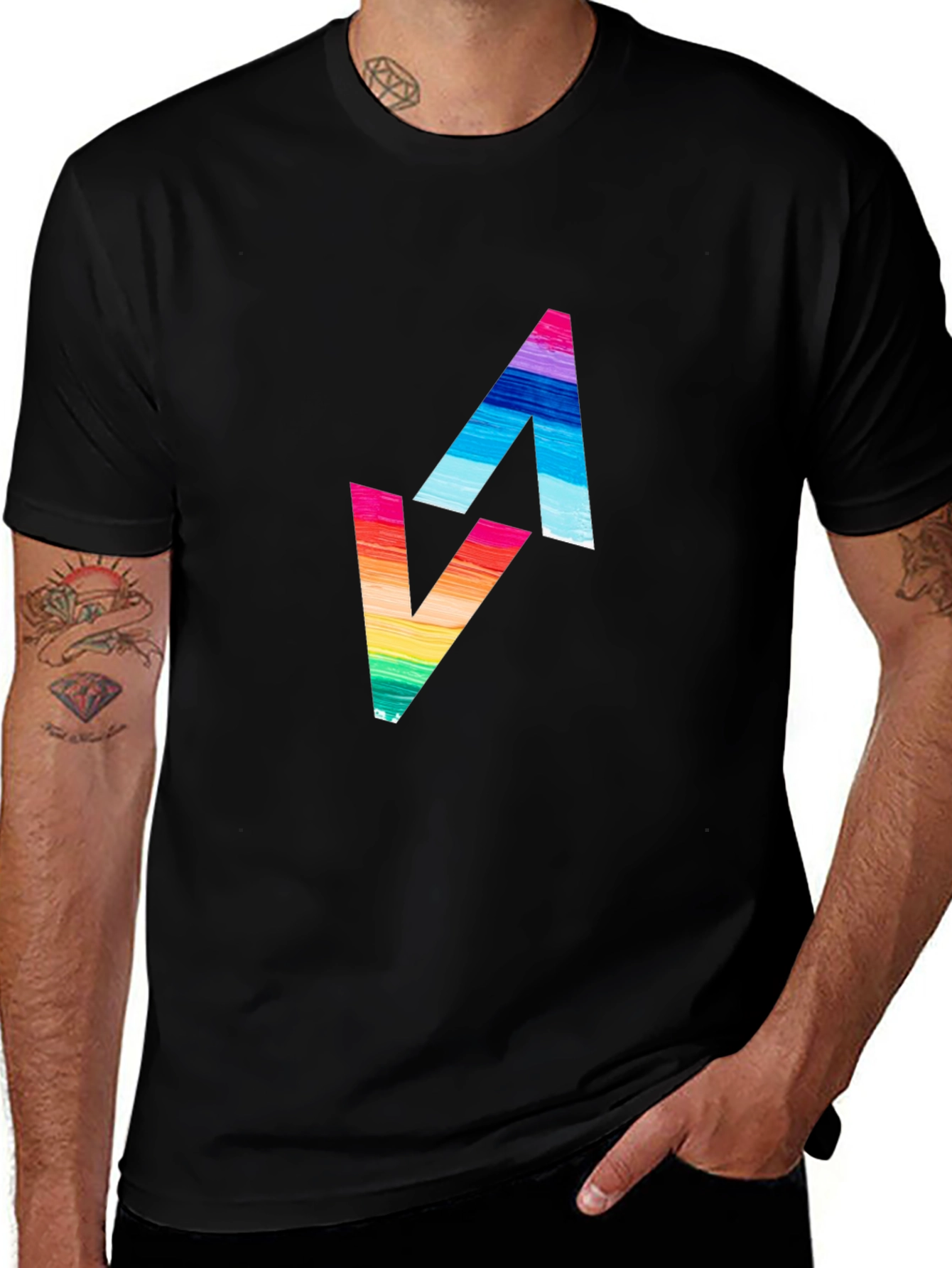 Variant 28 of Vibrant Rainbow Arrow Graphic Black Tee Shirt
