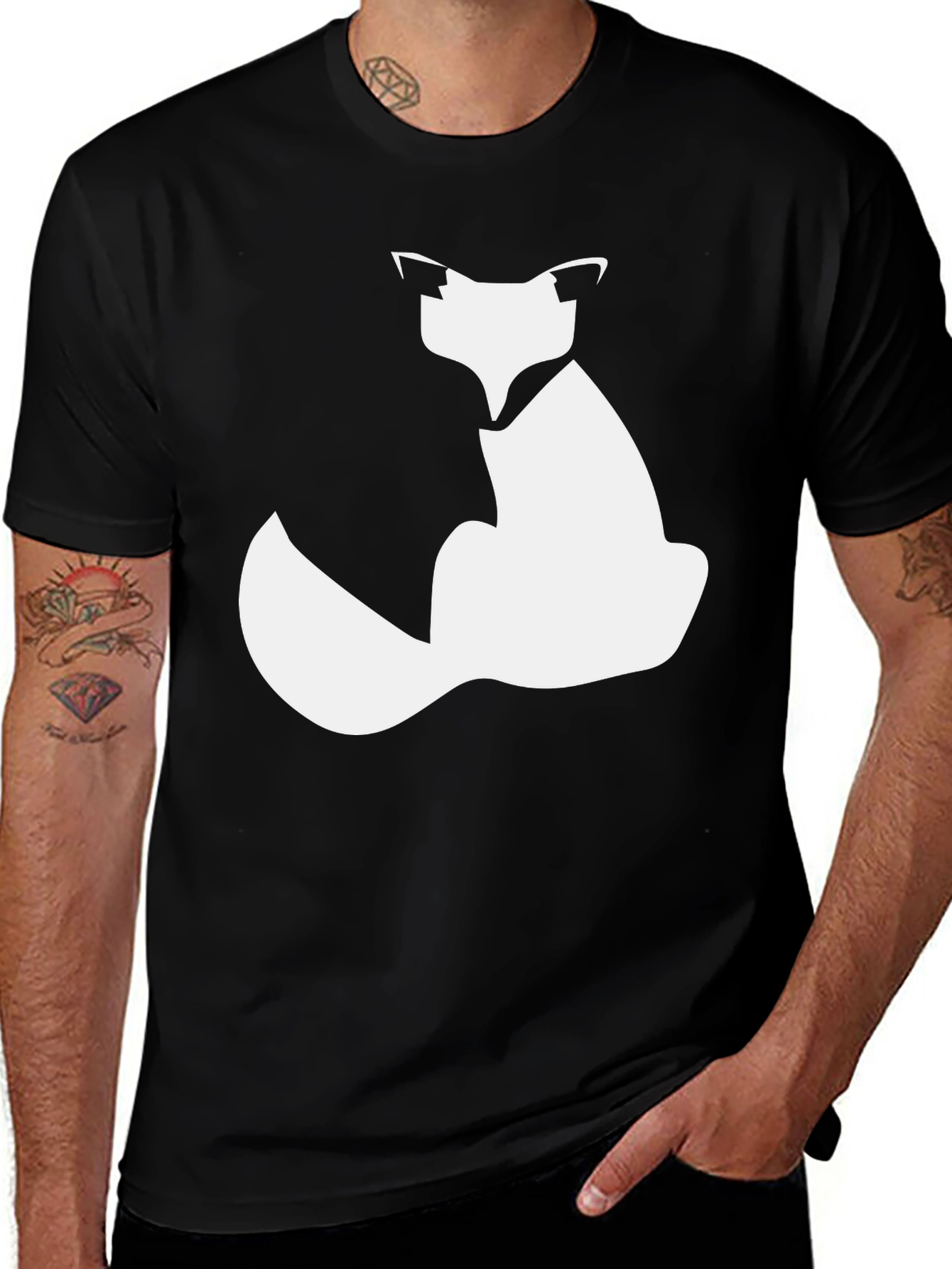 Variant 17 of Fox Silhouette Graphic Tee - Black Cotton Blend
