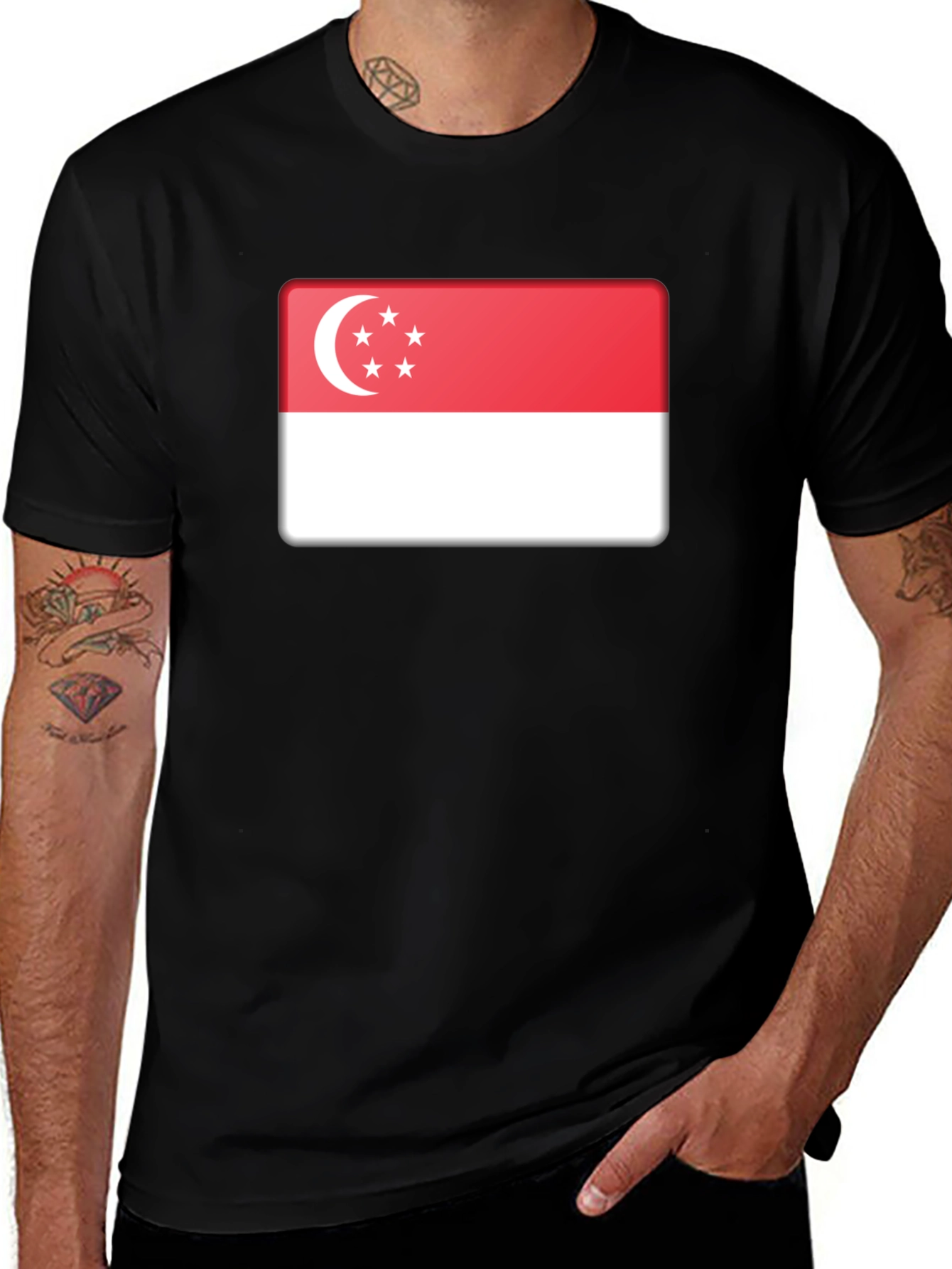 Singapore Flag T-Shirt - Black Cotton Tee