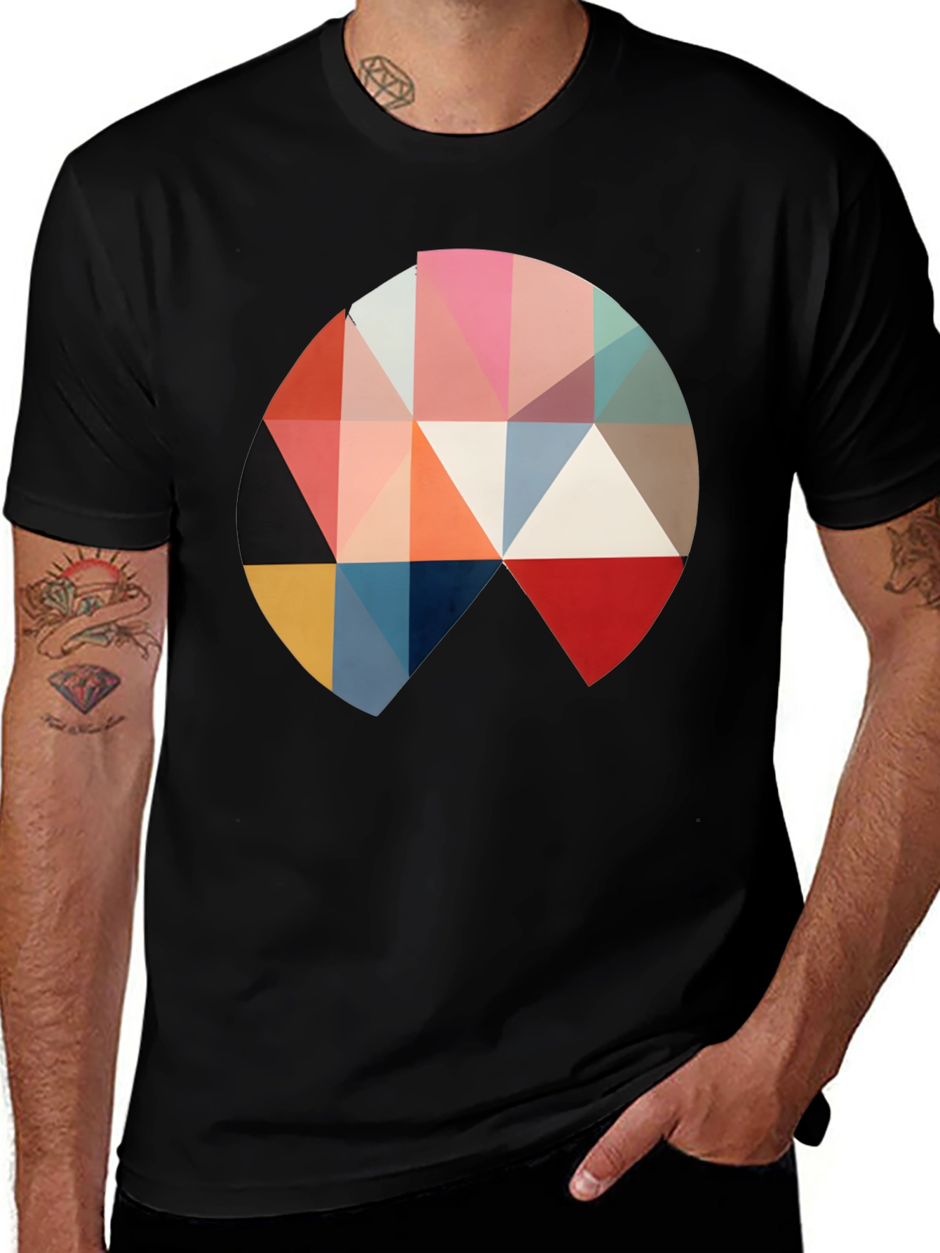 Variant 7 of Geometric Triangle Circle Graphic Black T-Shirt
