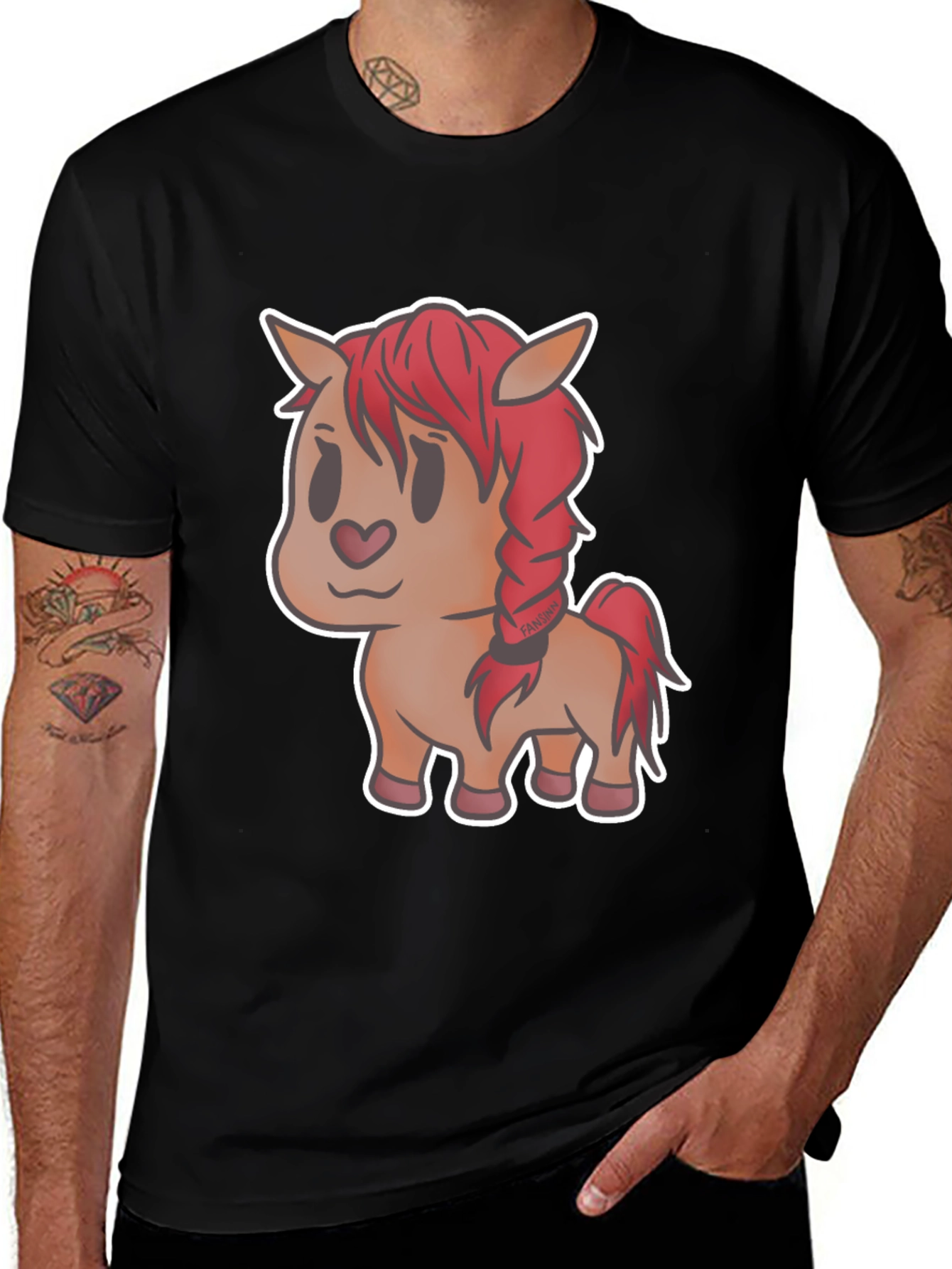 Variant 29 of Cute Cartoon Pony Graphic T-Shirt - Black