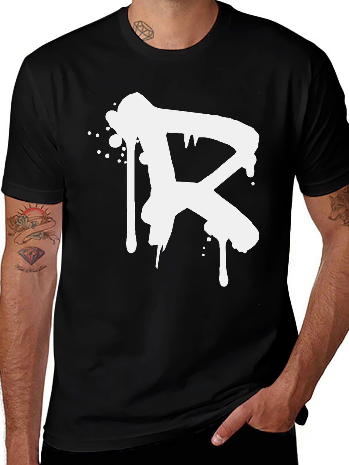 Variant 9 of Cool Graphic Tee - White 'R' Design