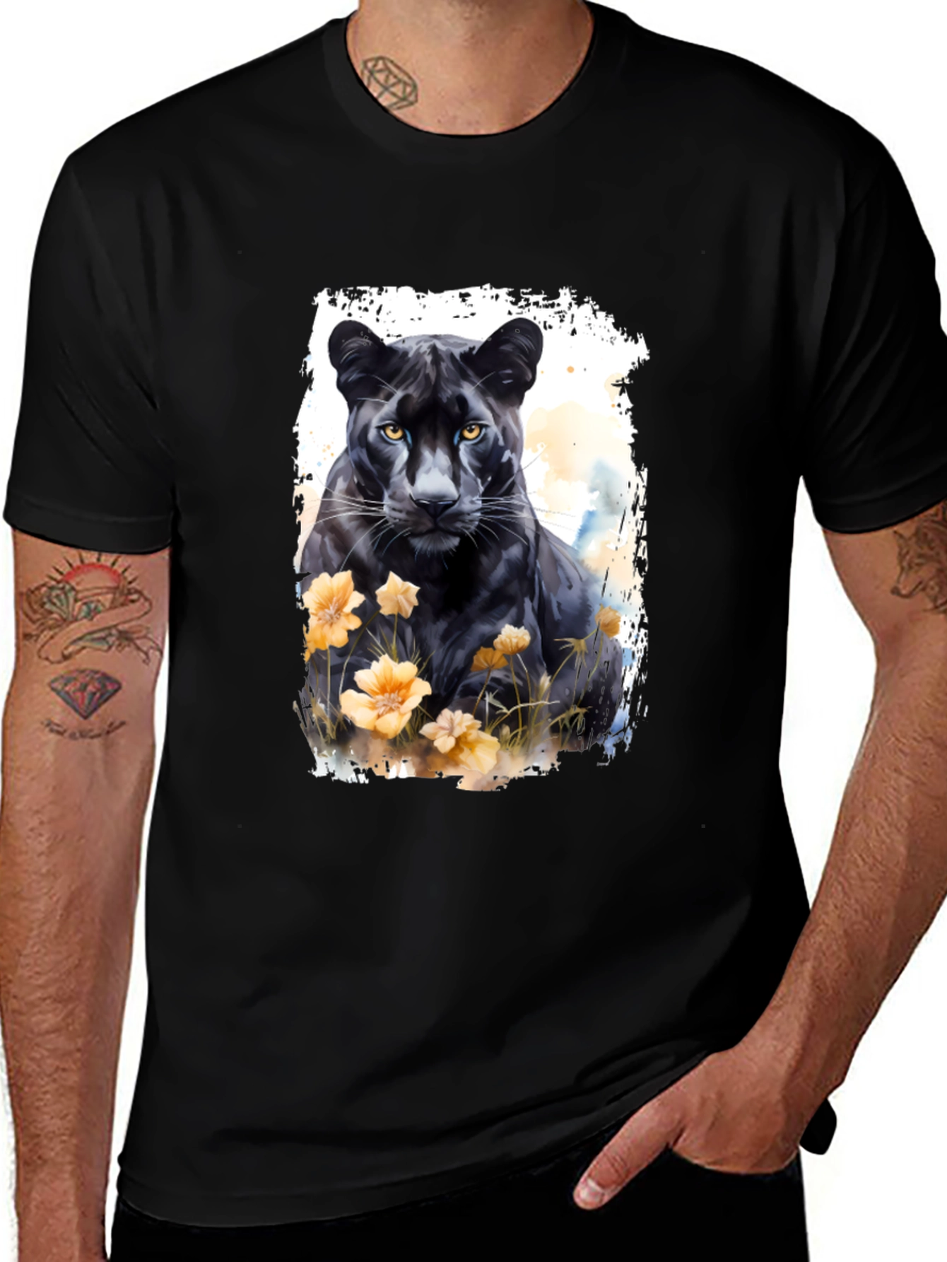 Variant 15 of Black Panther Floral Graphic Tee - Men's Fashion