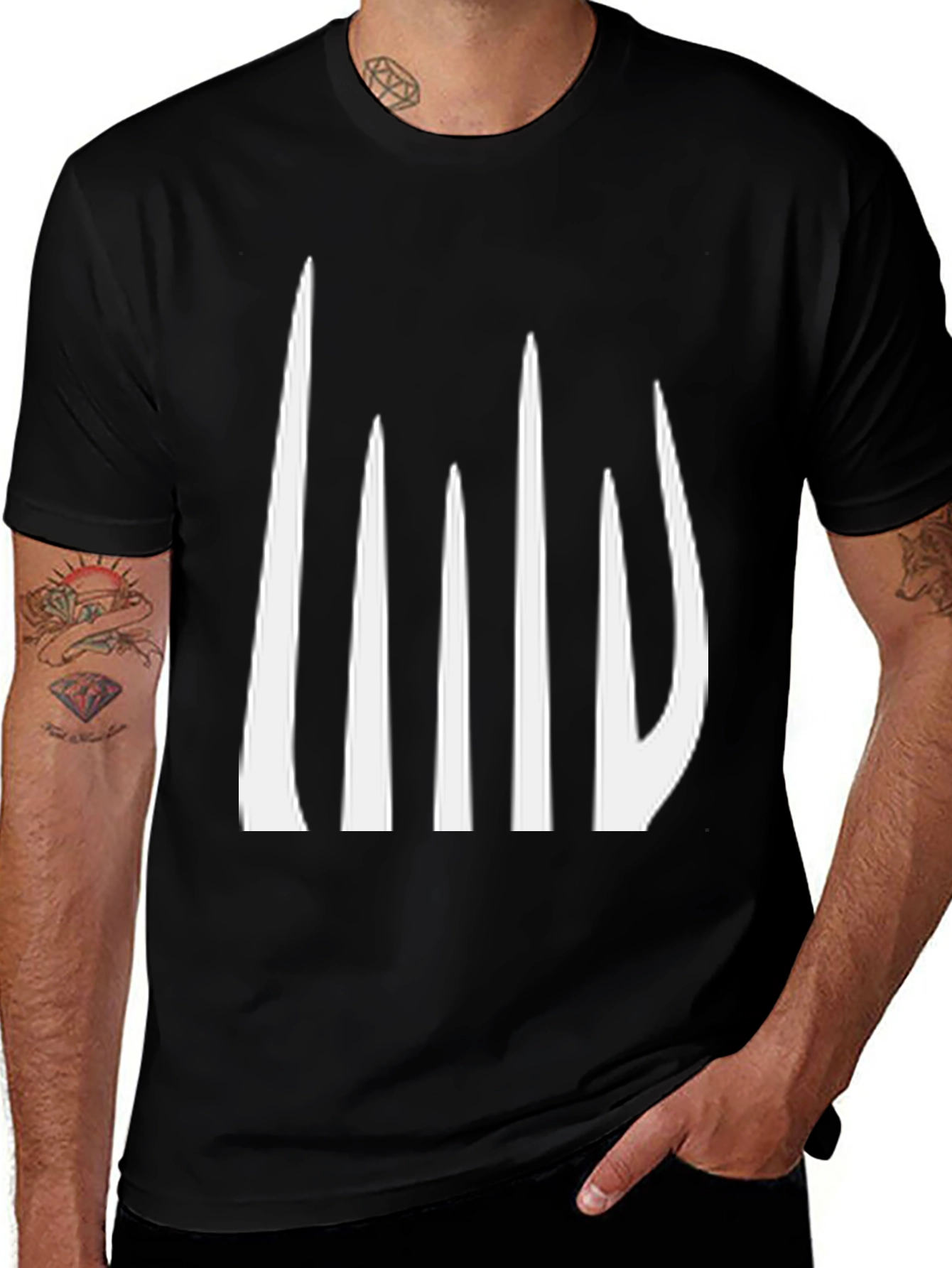 Variant 29 of Abstract White Spike Design Black T-Shirt