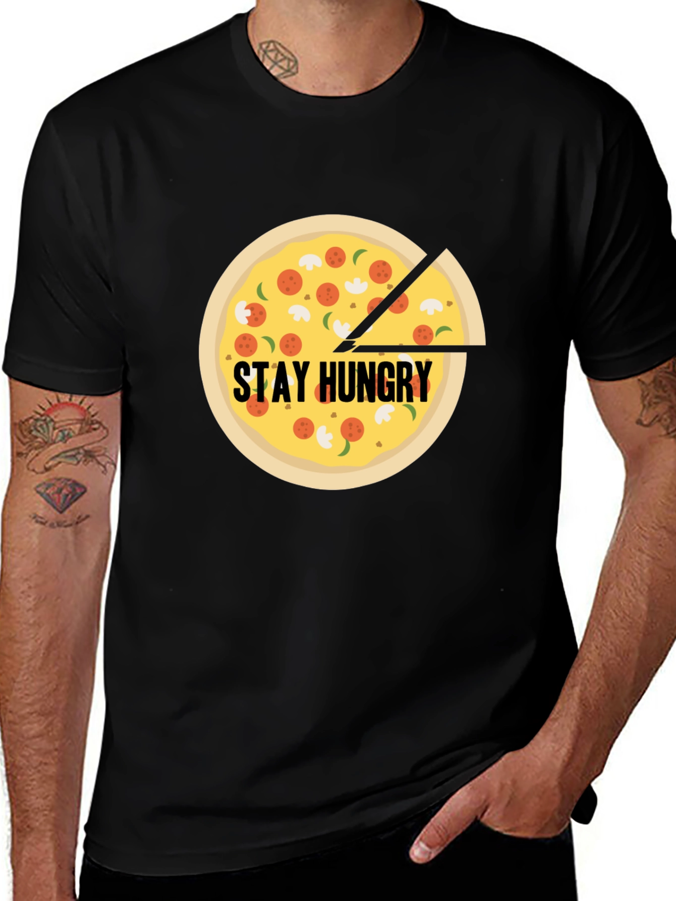 Variant 19 of Stay Hungry Pizza Graphic Black T-Shirt