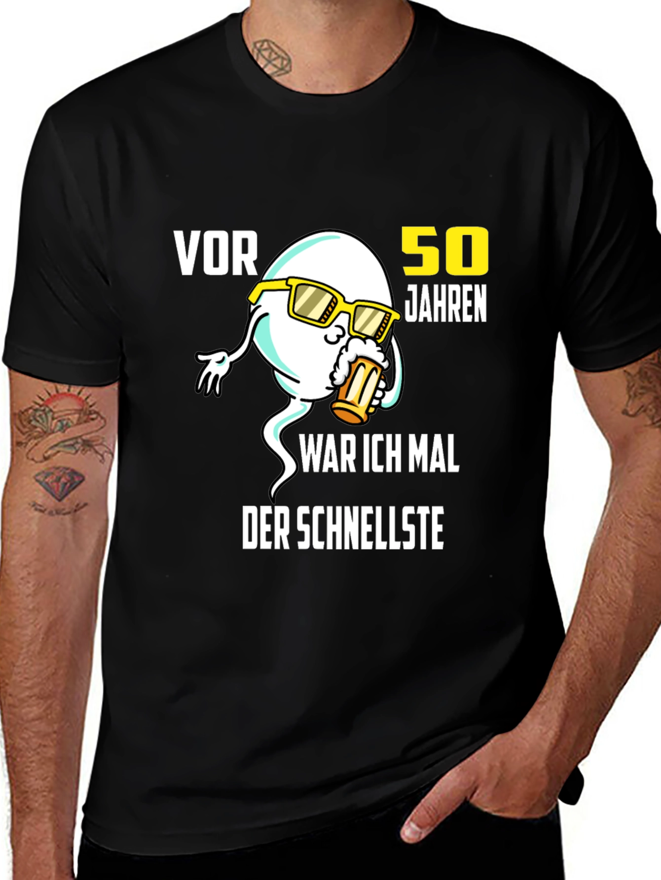 Variant 26 of Funny 50th Birthday T-Shirt: "Fastest" Sperm Design