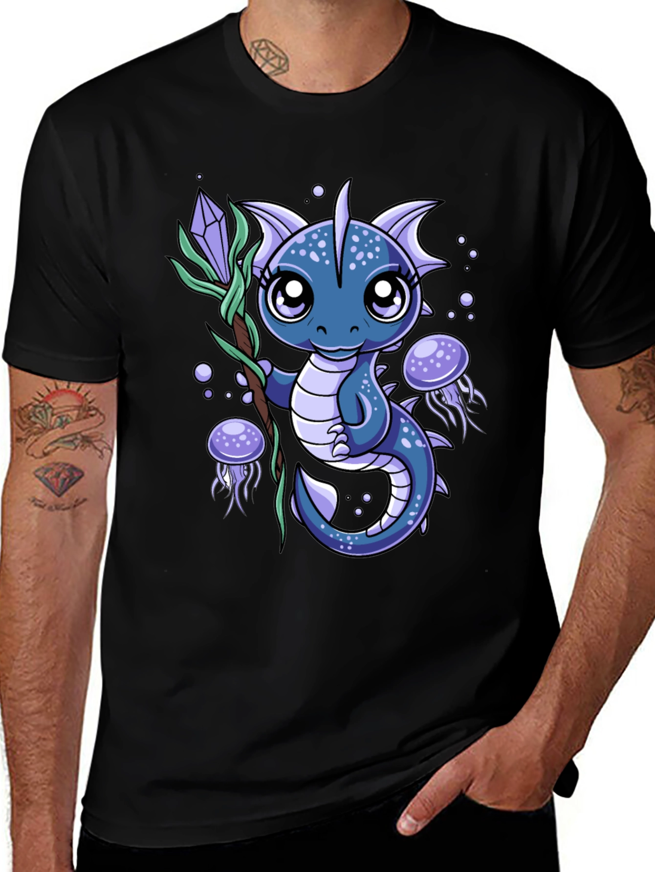Black Cute Dragon Graphic Tee - Fantasy Creature Shirt main image