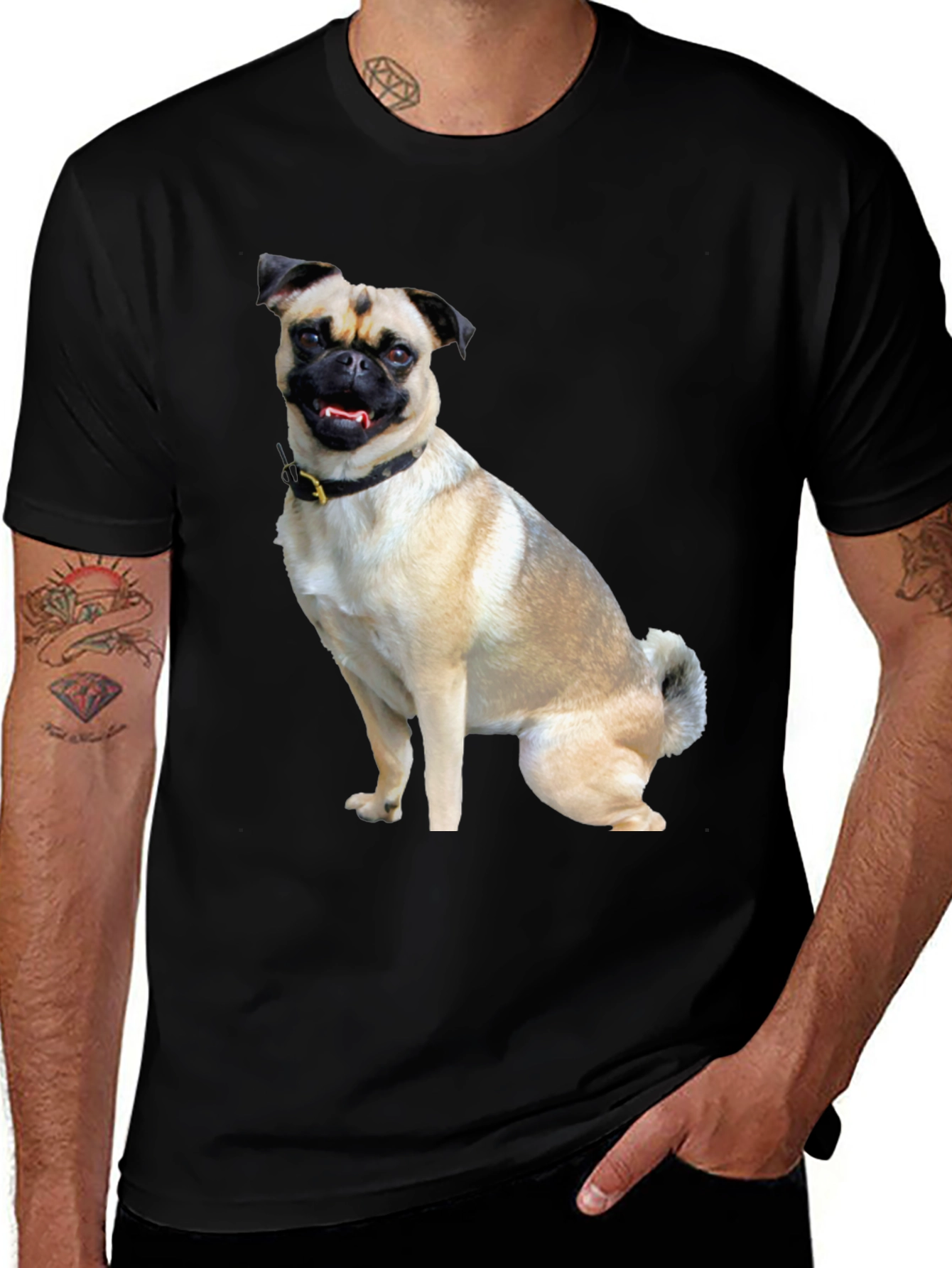 Variant 9 of Pug Dog Graphic Black T-Shirt