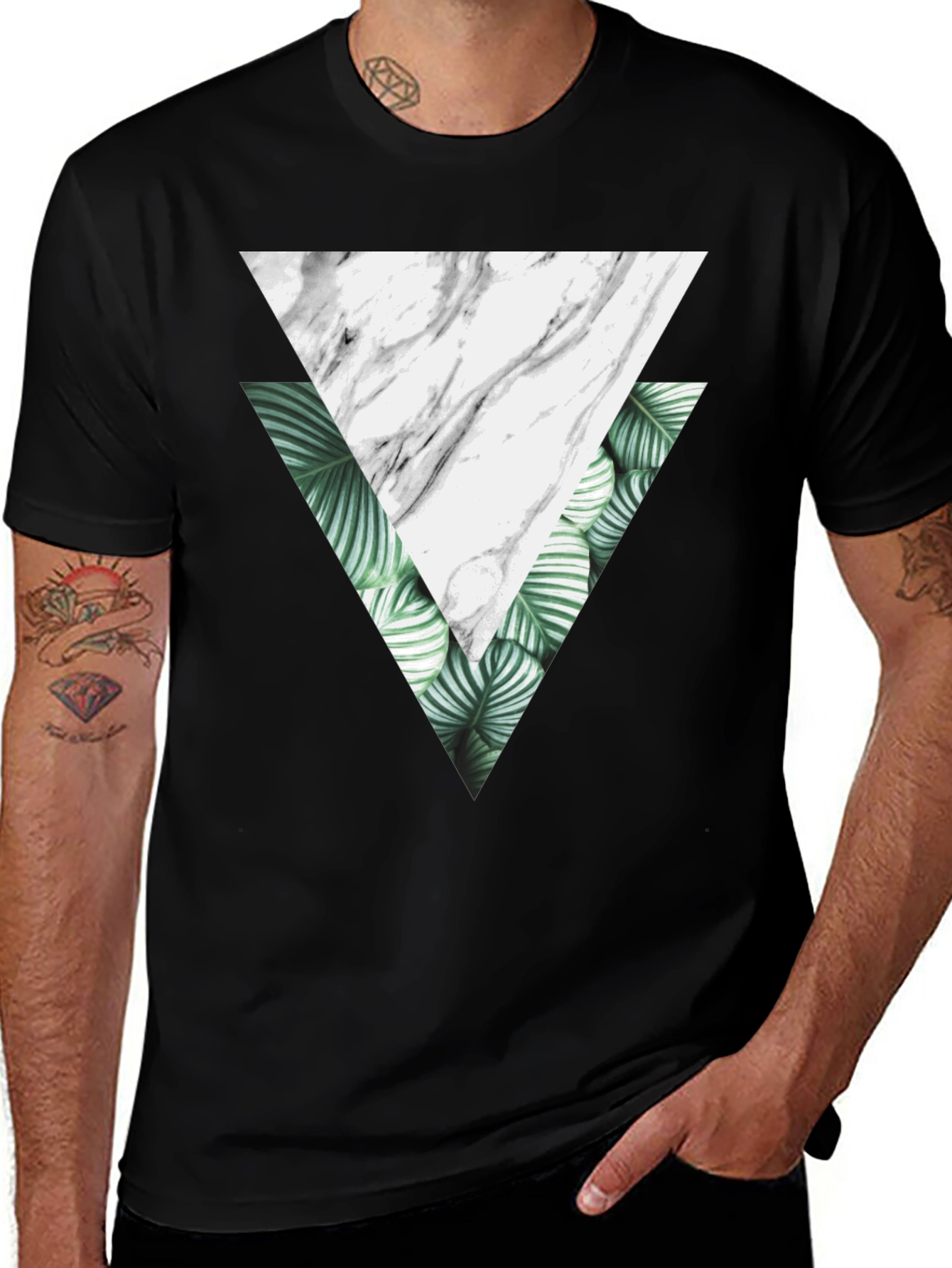 Variant 9 of Geometric Triangle Graphic Tee - Black Cotton T-Shirt