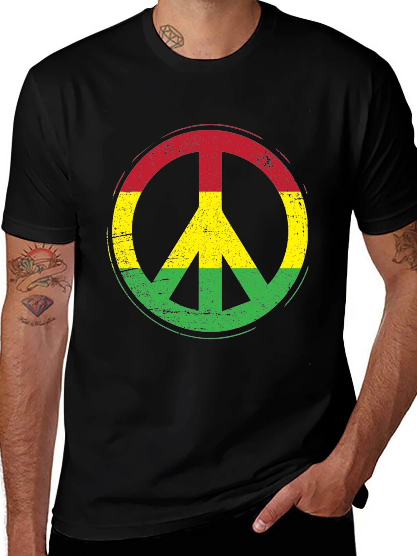 Variant 5 of Rasta Peace Sign Black T-Shirt - Reggae Vibes