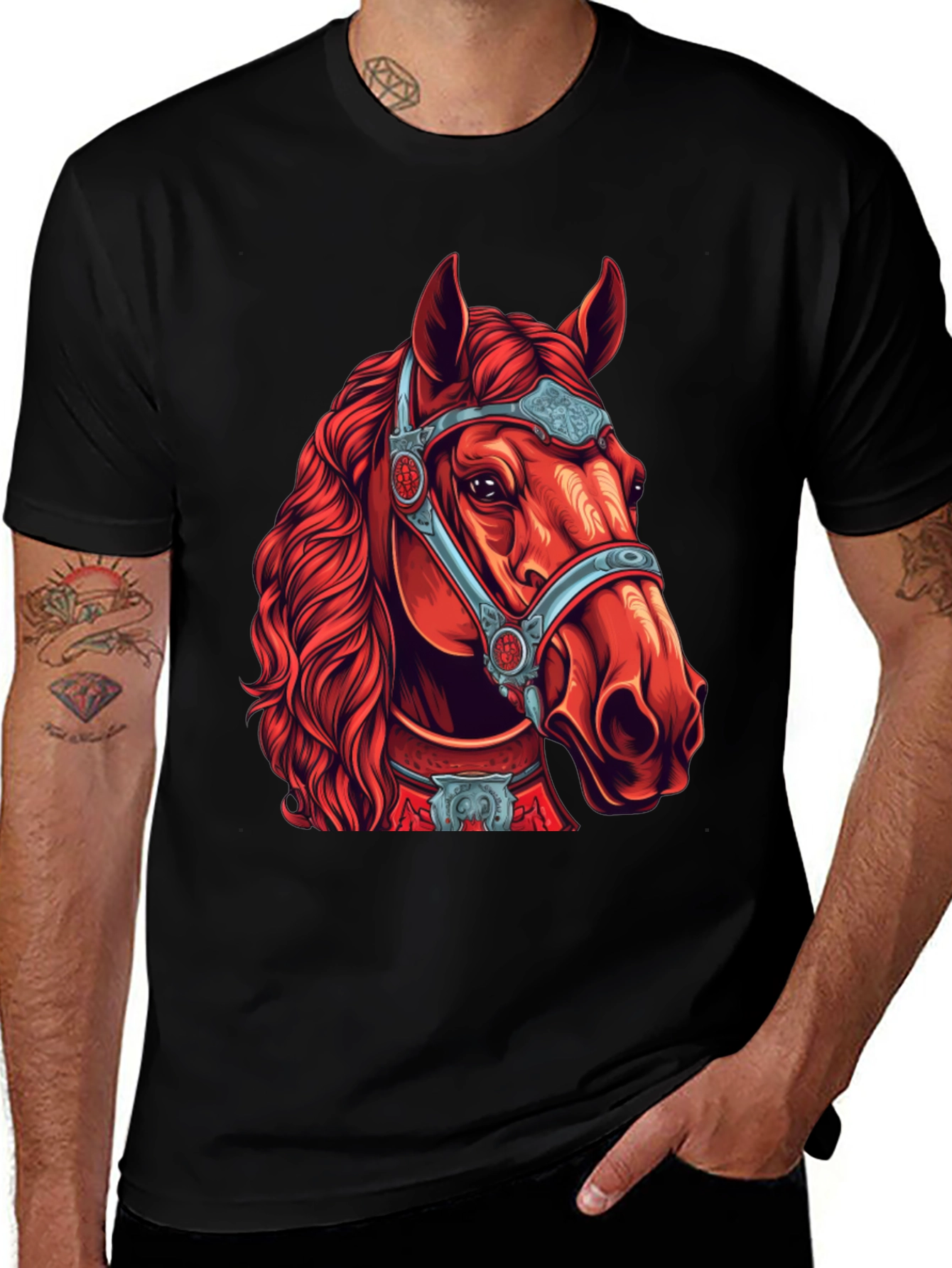 Variant 29 of Red Horse Graphic Tee - Equestrian Style