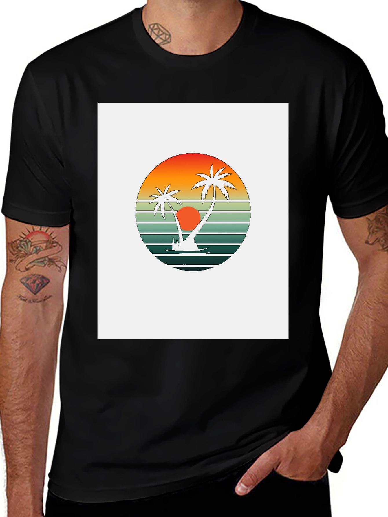 Variant 25 of Retro Palm Tree Sunset Graphic Tee - Tropical Vibe