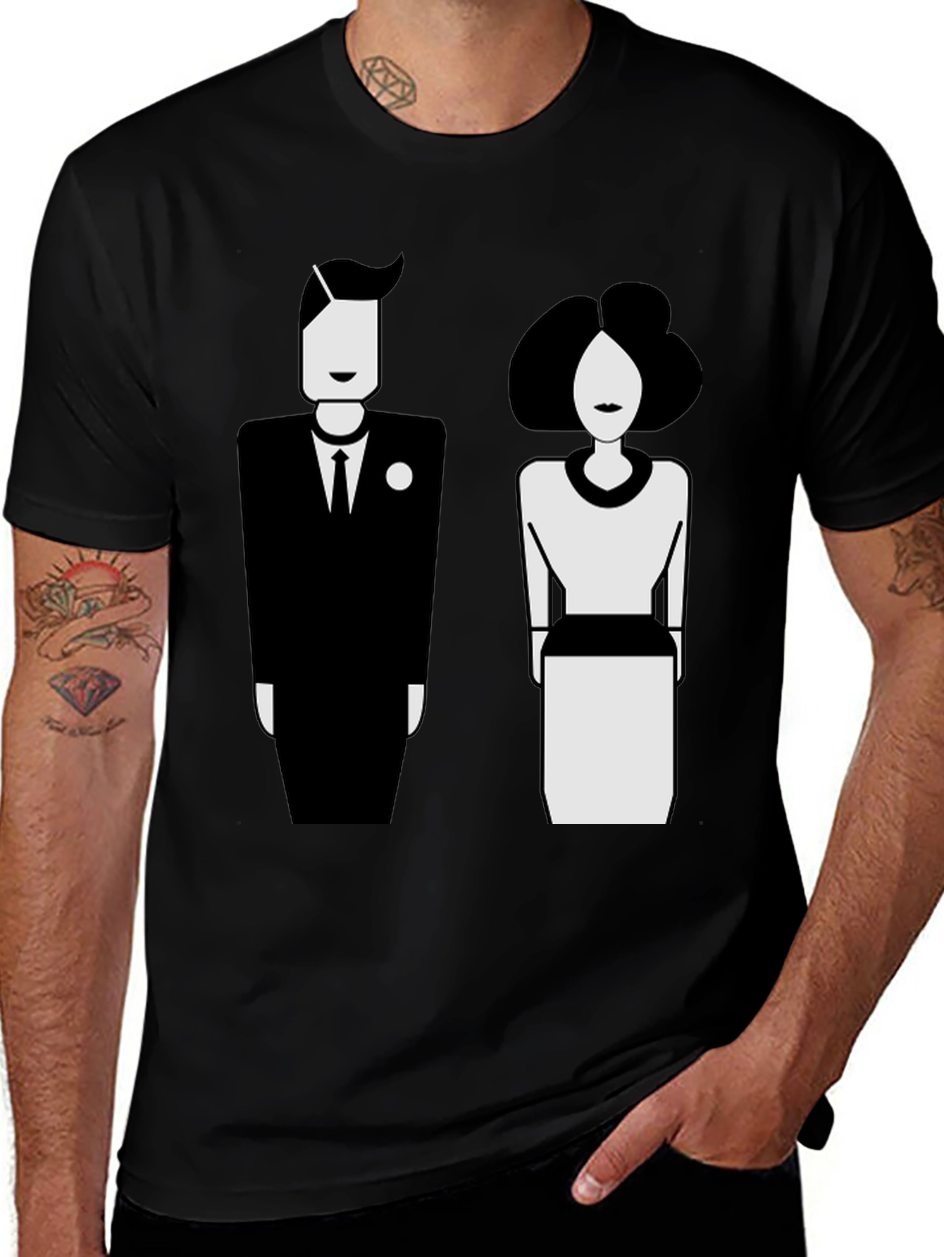 Variant 17 of Minimalist Couple Graphic Tee - Black Cotton Blend Shirt