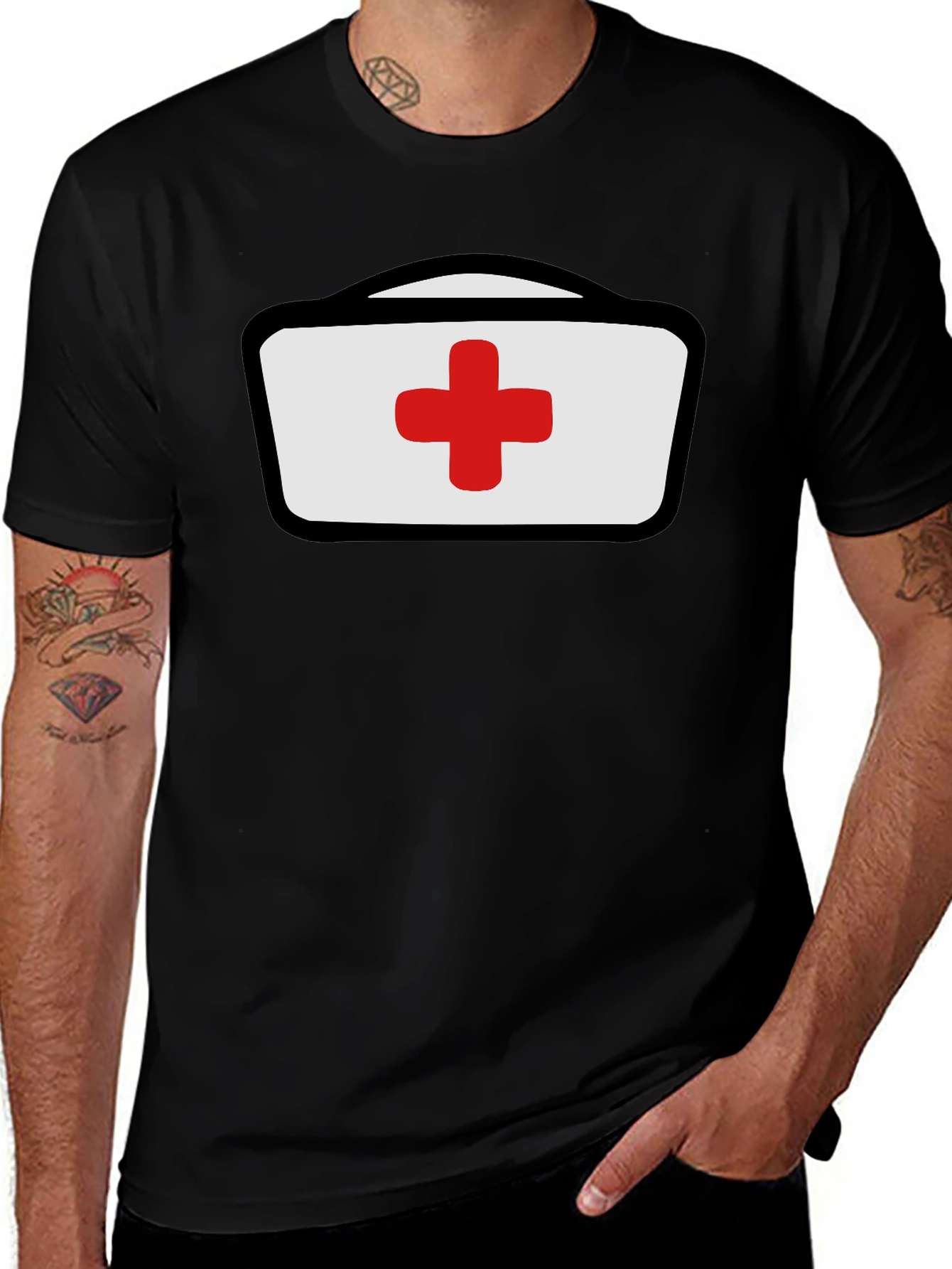 Variant 18 of Nurse Hat Graphic Tee - Black T-Shirt