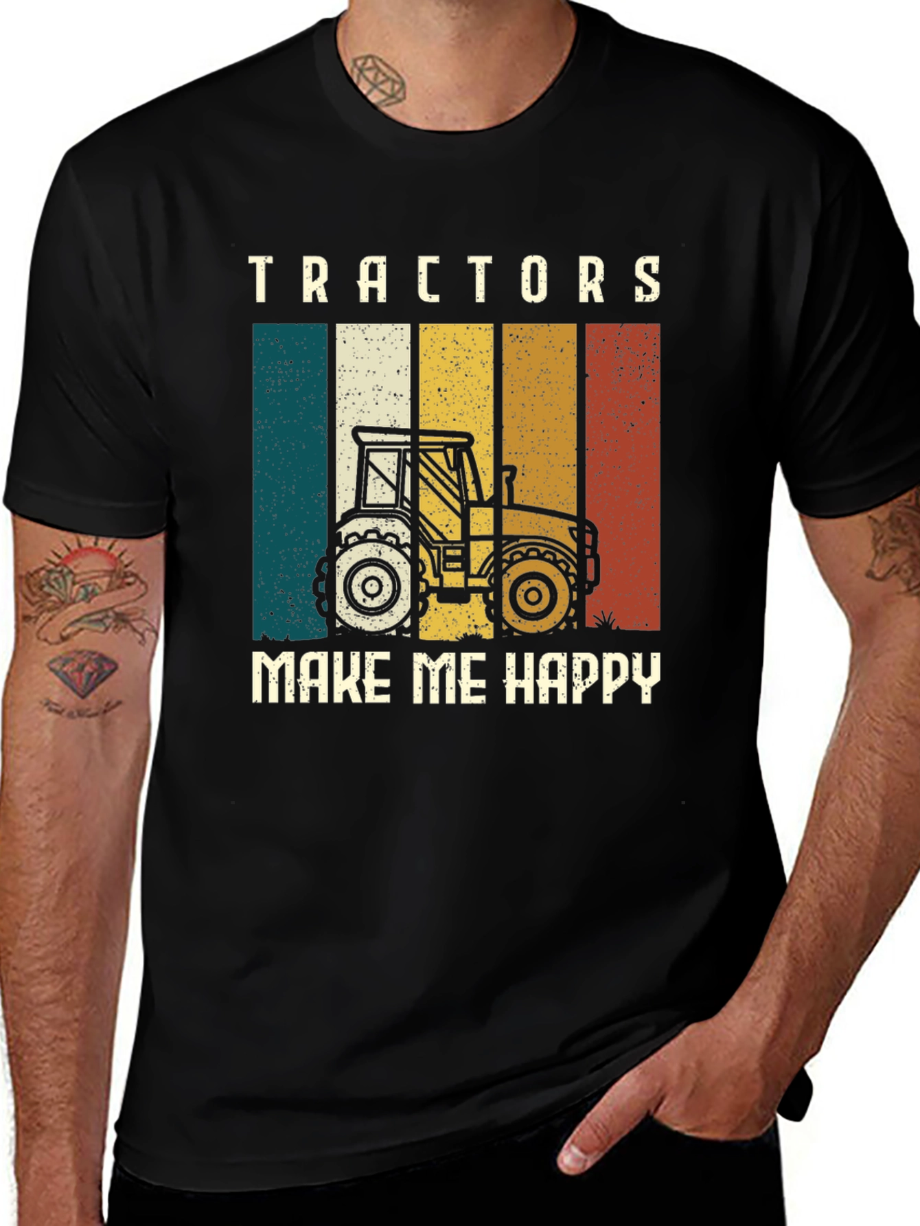 Variant 2 of Tractors Make Me Happy Graphic Tee - Vintage Tractor Shirt