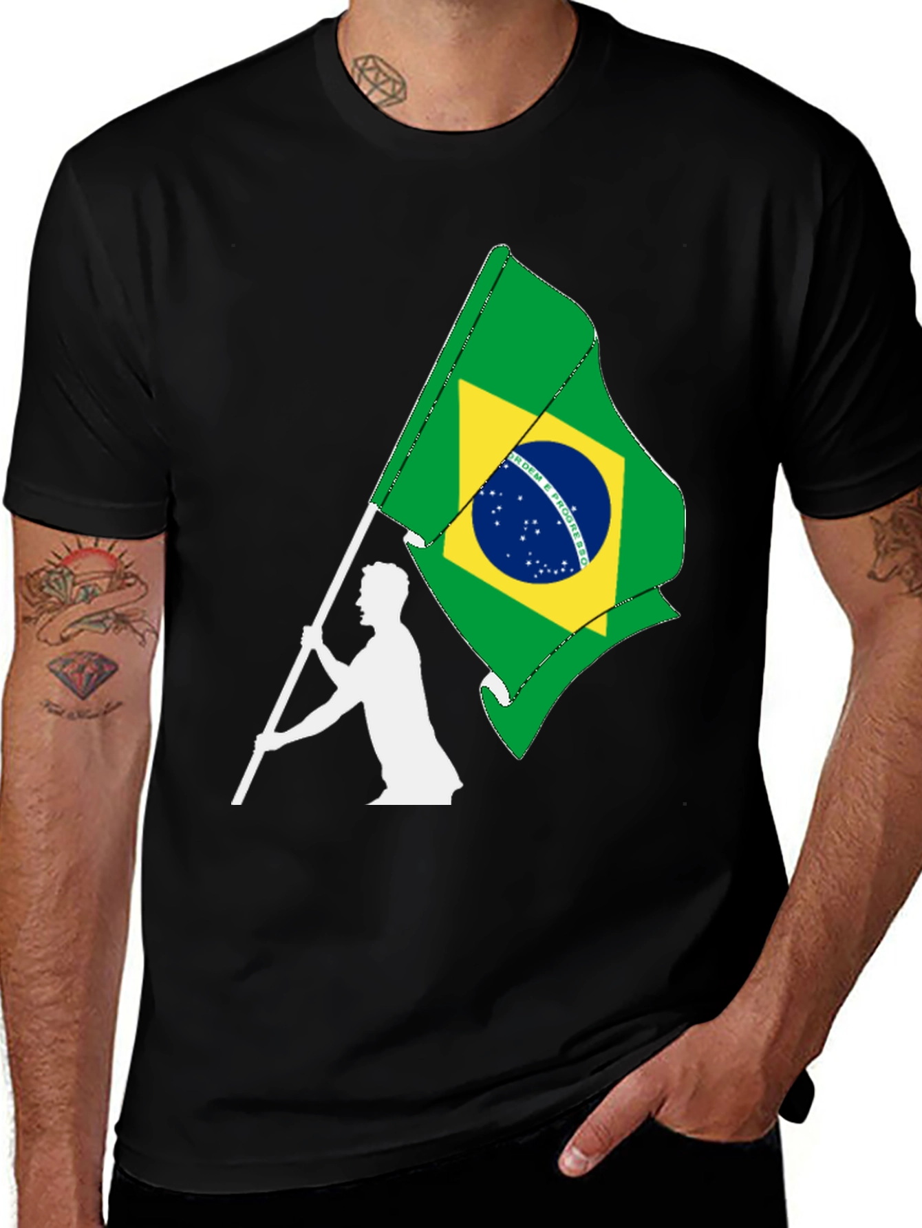 Brazil Flag Graphic Tee - Black Cotton T-Shirt