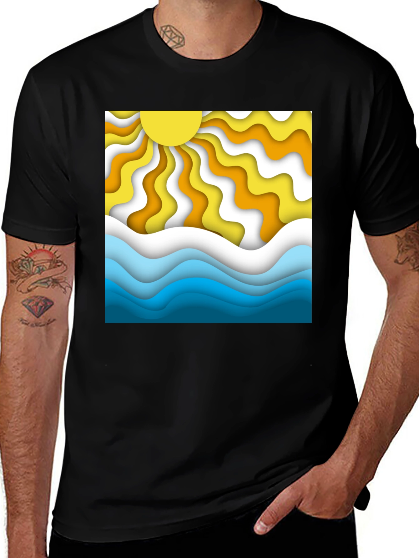 Variant 2 of Retro Sun & Waves Graphic T-Shirt