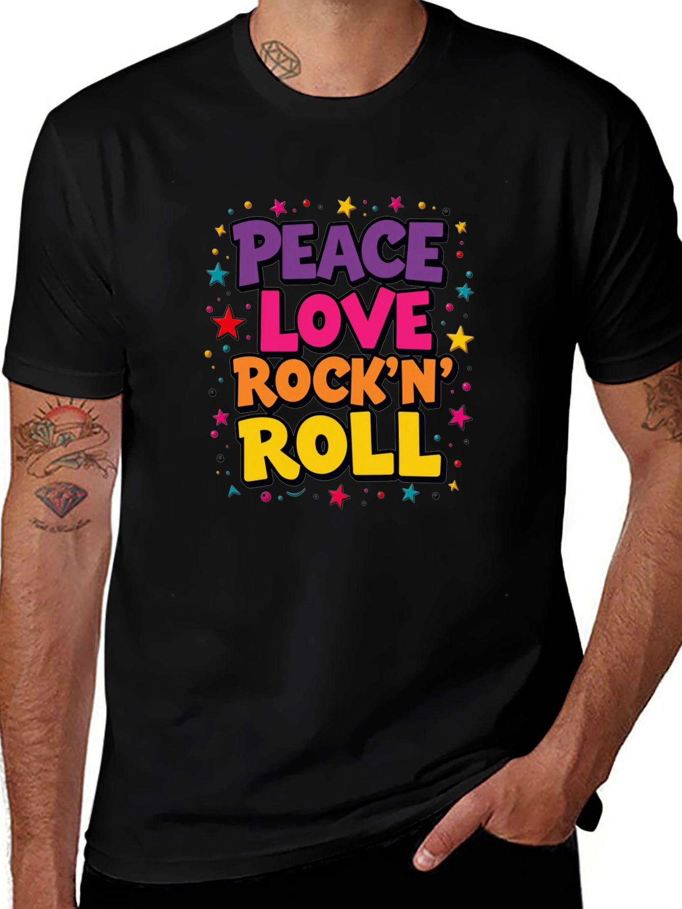 Variant 17 of Peace Love Rock'n'Roll Graphic Black T-Shirt