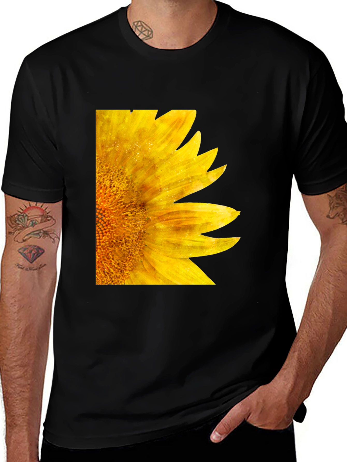 Variant 19 of Sunflower Graphic Tee - Black Cotton Casual Shirt