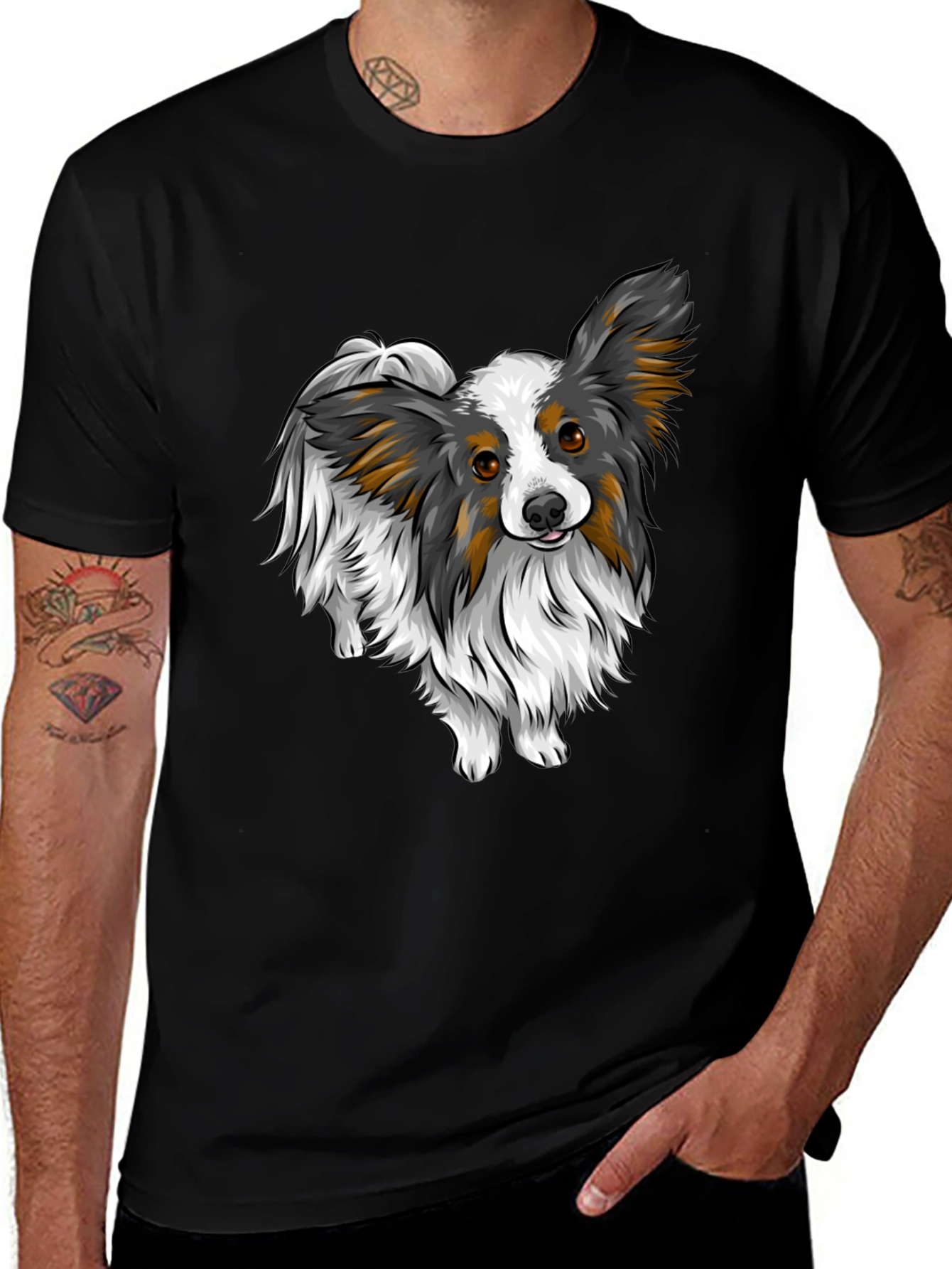 Black Papillon Dog Graphic Tee - Black Unisex Shirt main image