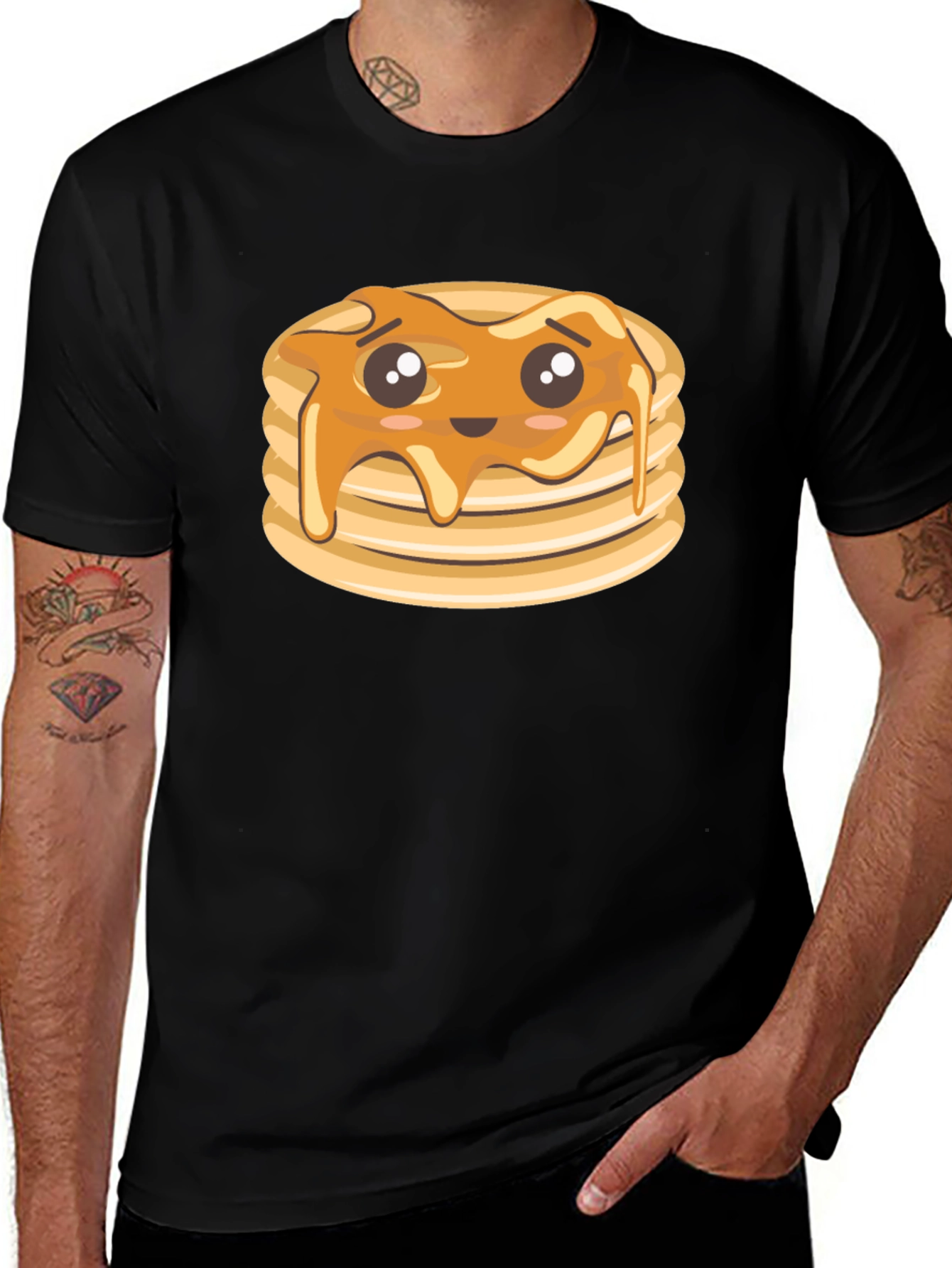 Variant 7 of Cute Pancake Stack Graphic T-Shirt - Black