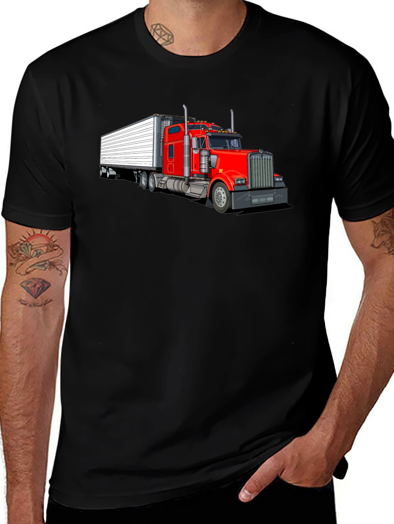 Trucker Tee: Red Semi-Truck Graphic T-Shirt