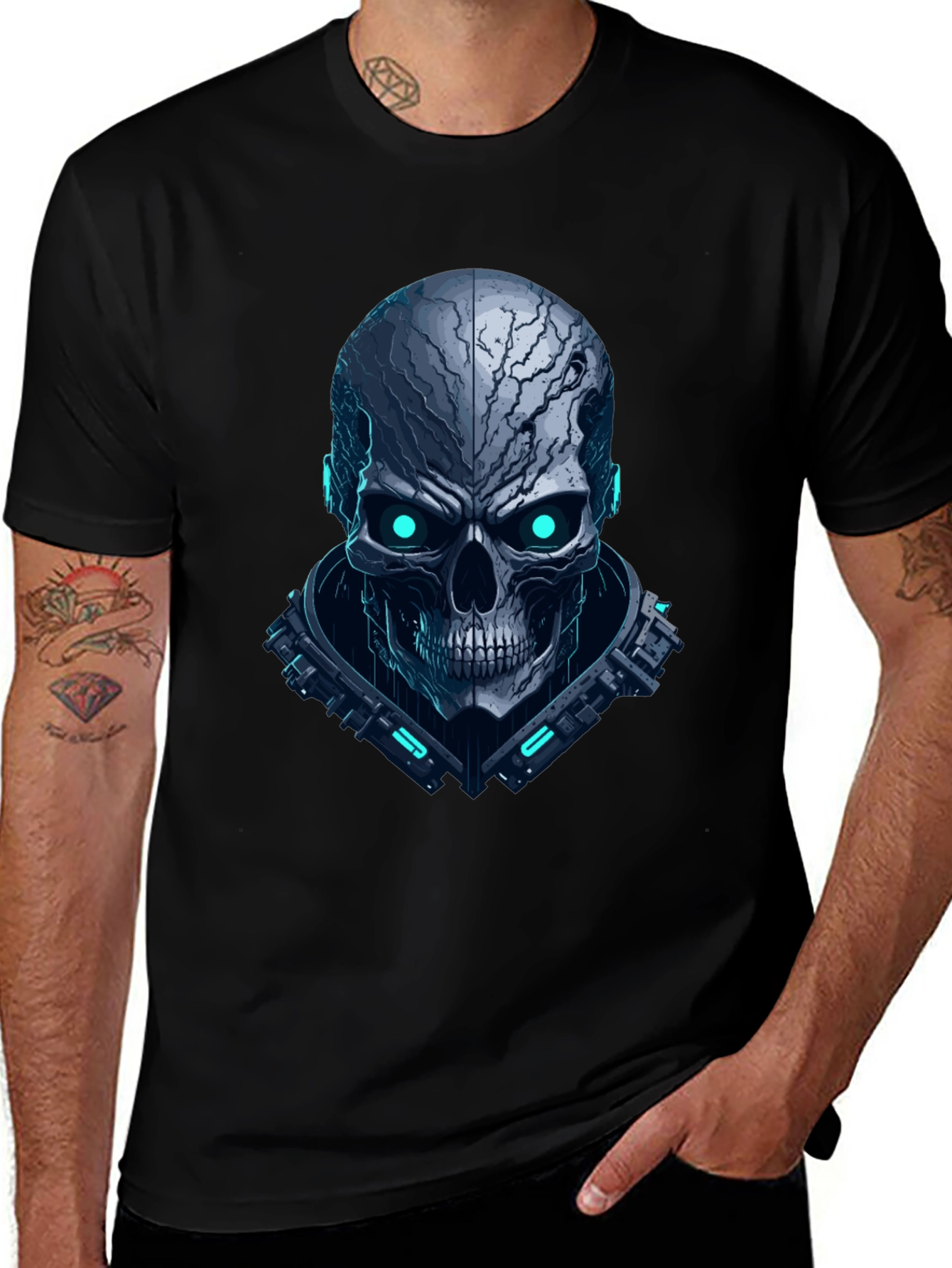 Variant 19 of Cyberpunk Skull Graphic Tee - Futuristic Style