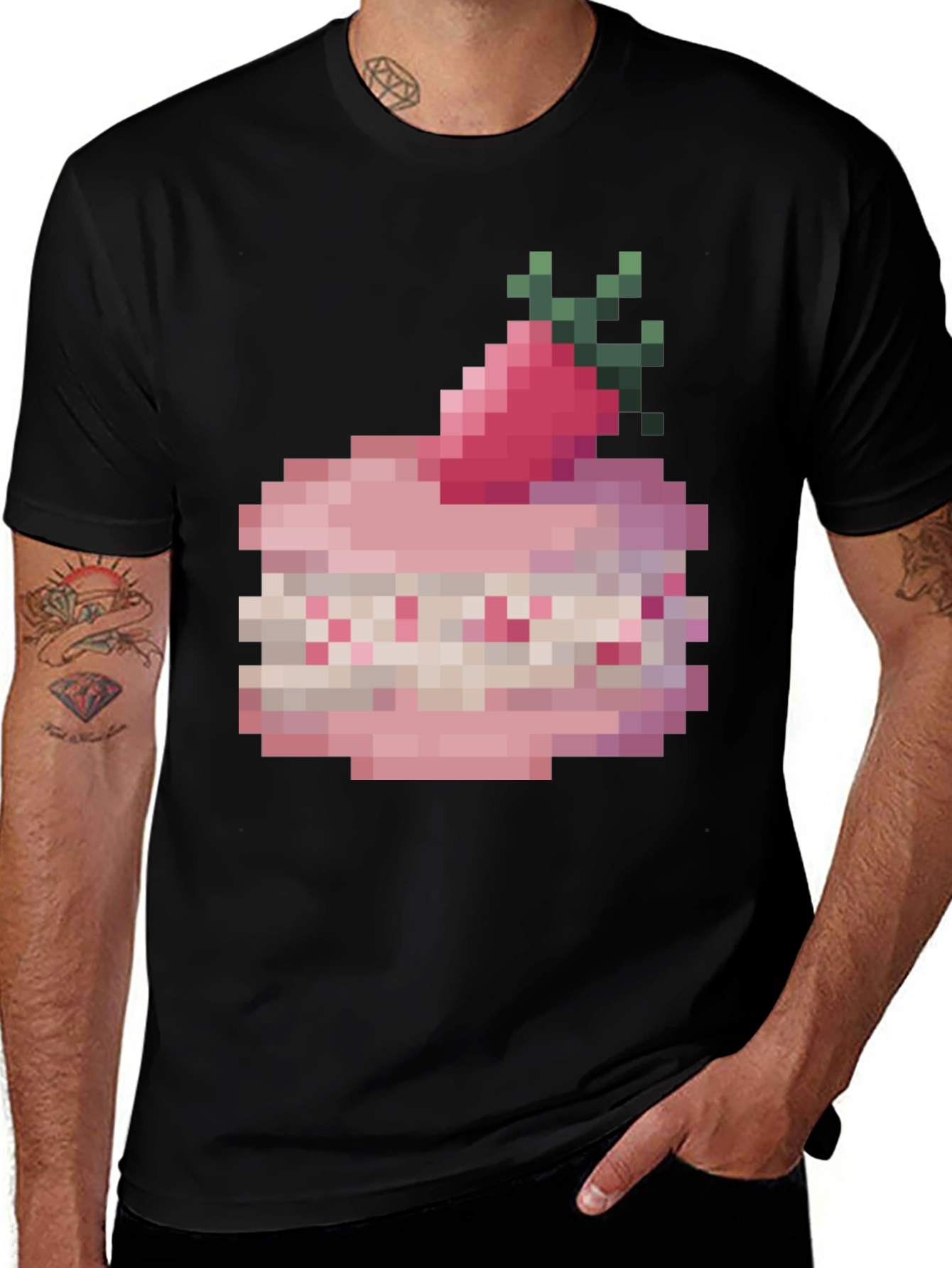 Variant 12 of Pixelated Strawberry Cake Graphic Tee - Gamer Style Shirt