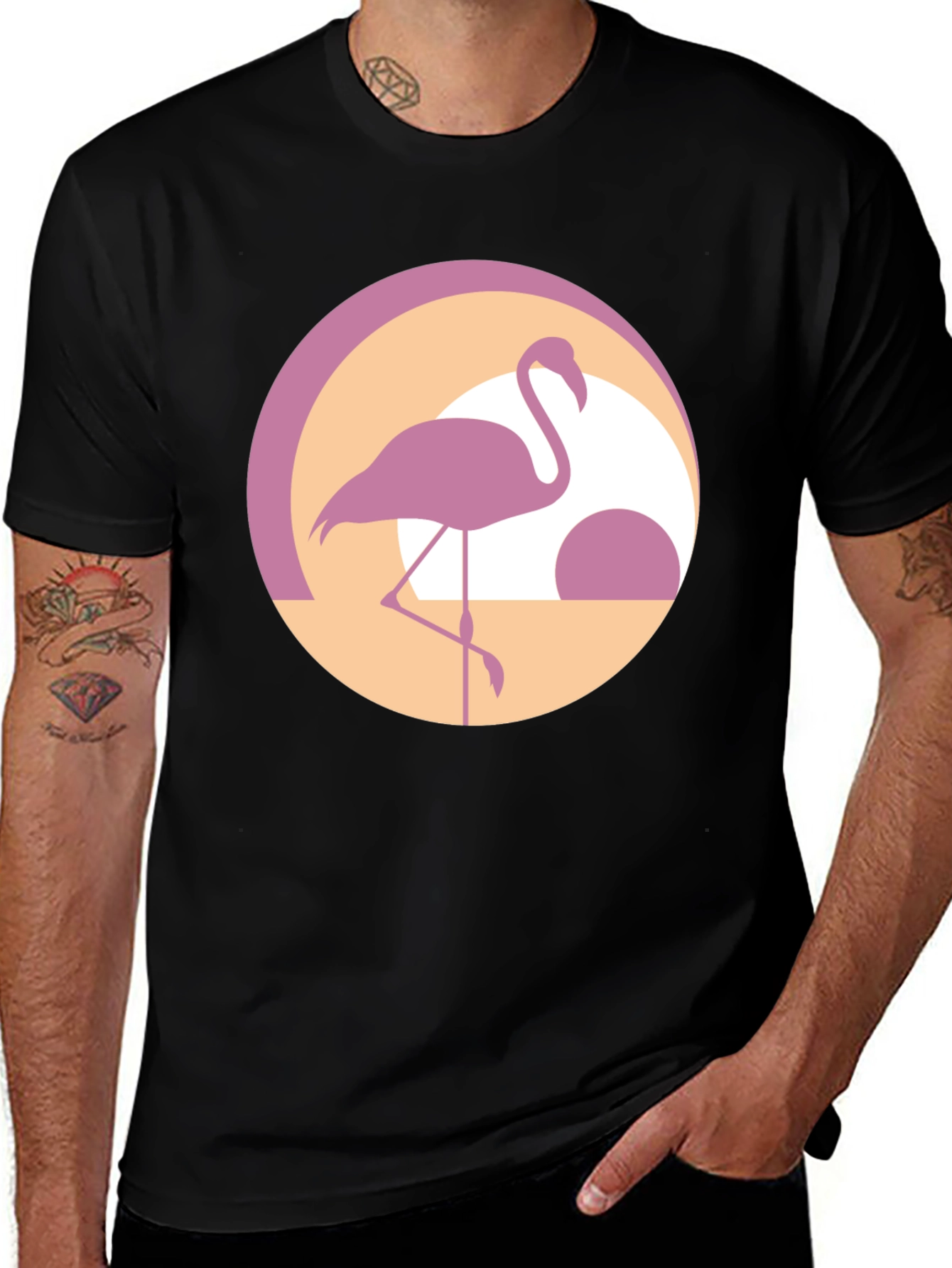 Variant 19 of Retro Flamingo Graphic Tee - Casual Black T-Shirt