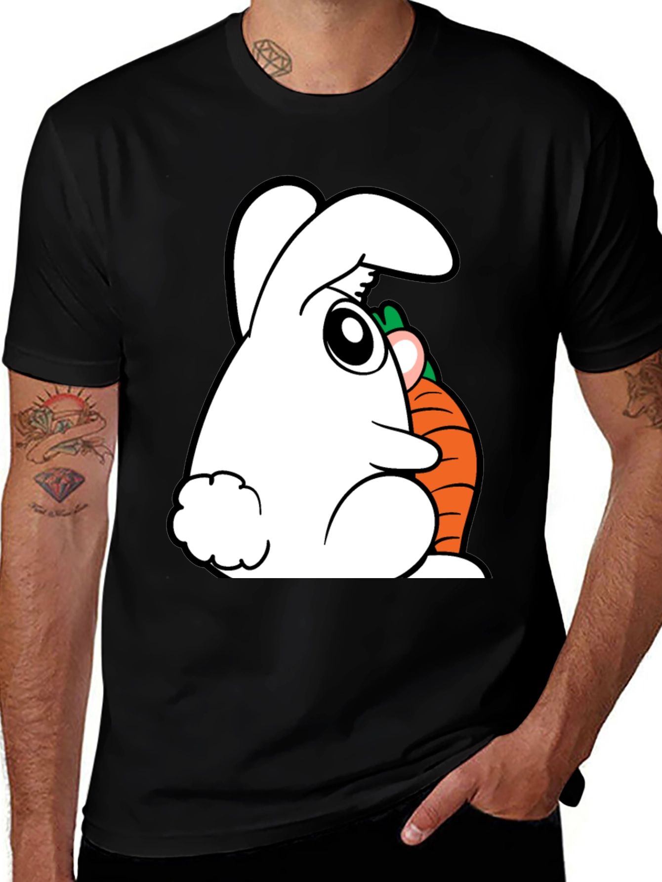 Variant 27 of Rabbit and Carrot Graphic Tee - Black Cotton Blend