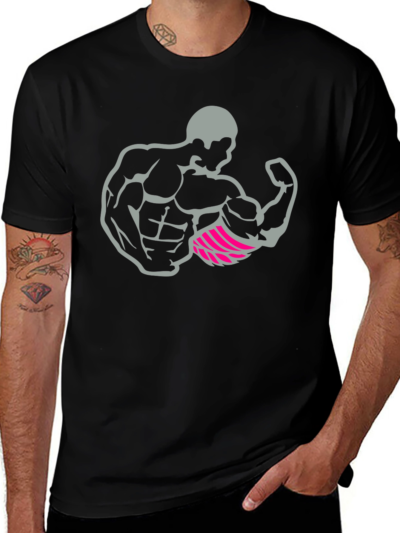 Variant 25 of Muscle Man Graphic Tee - Black Cotton T-Shirt