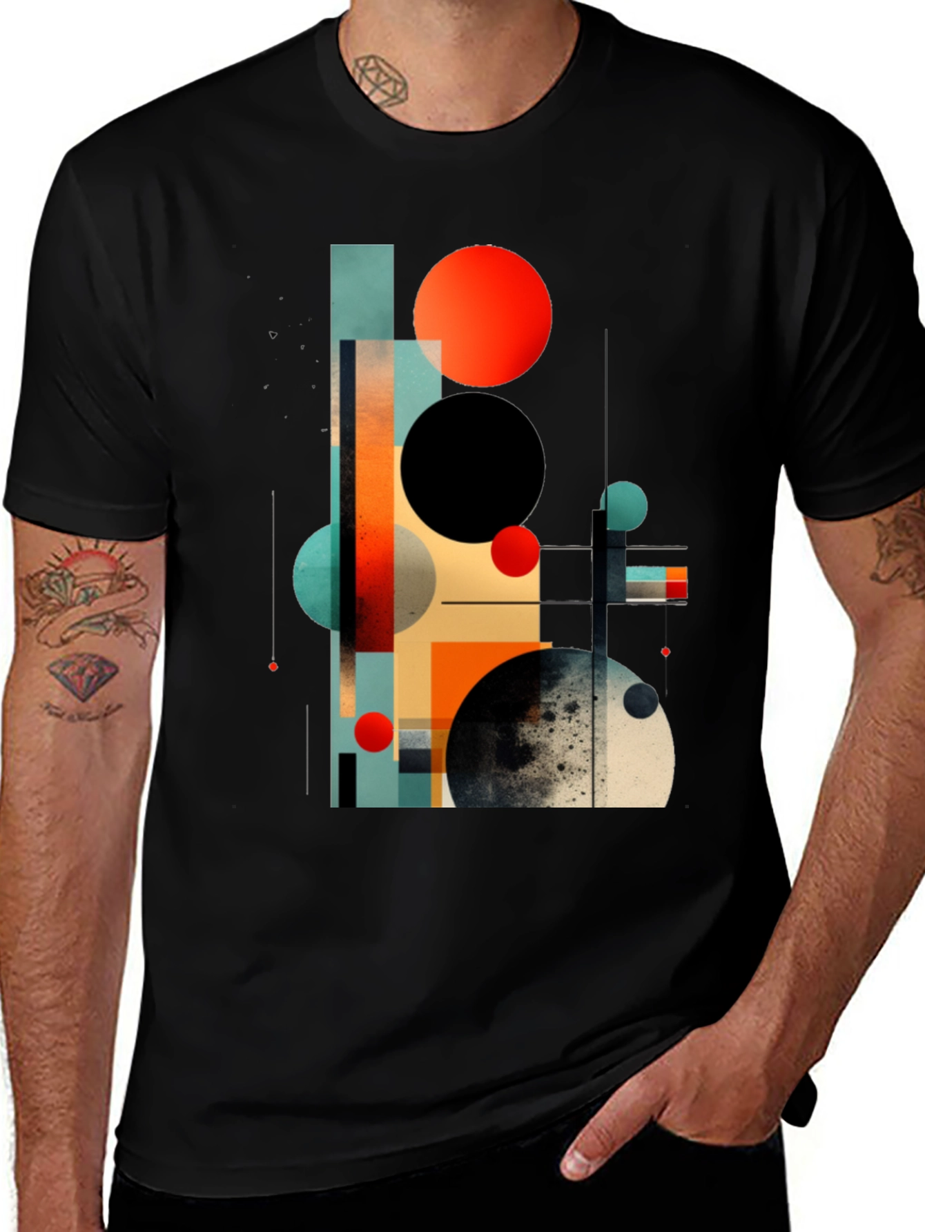 Variant 23 of Abstract Geometric Print Black T-Shirt