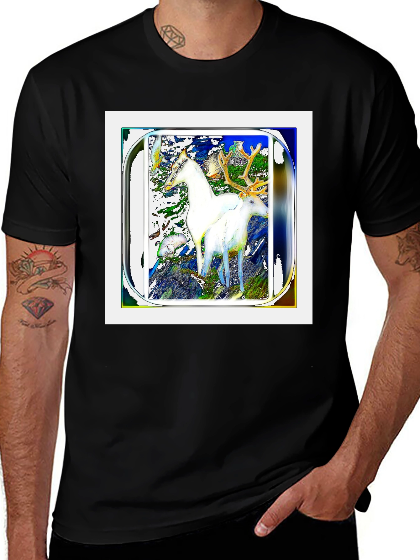 Variant 29 of Artistic Deer Graphic Black T-Shirt