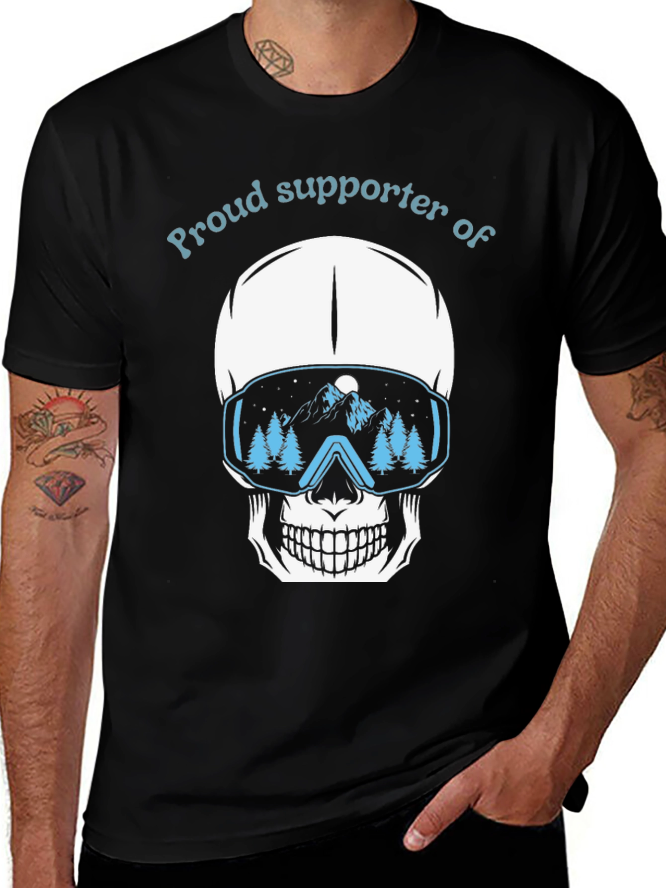 Variant 24 of Proud Supporter Skull Graphic Tee - Ski Mountain Design