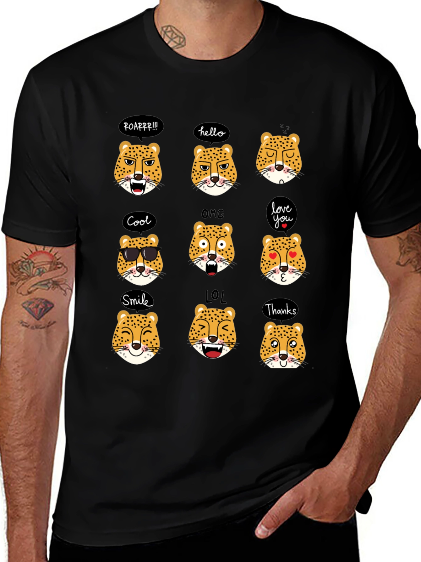 Emoji Leopard Graphic Print T-Shirt