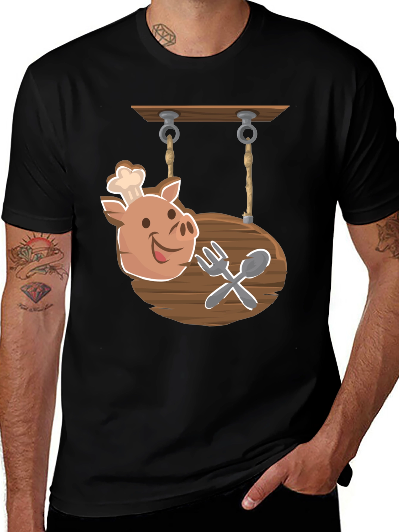 Variant 9 of Chef Pig Sign Black T-Shirt