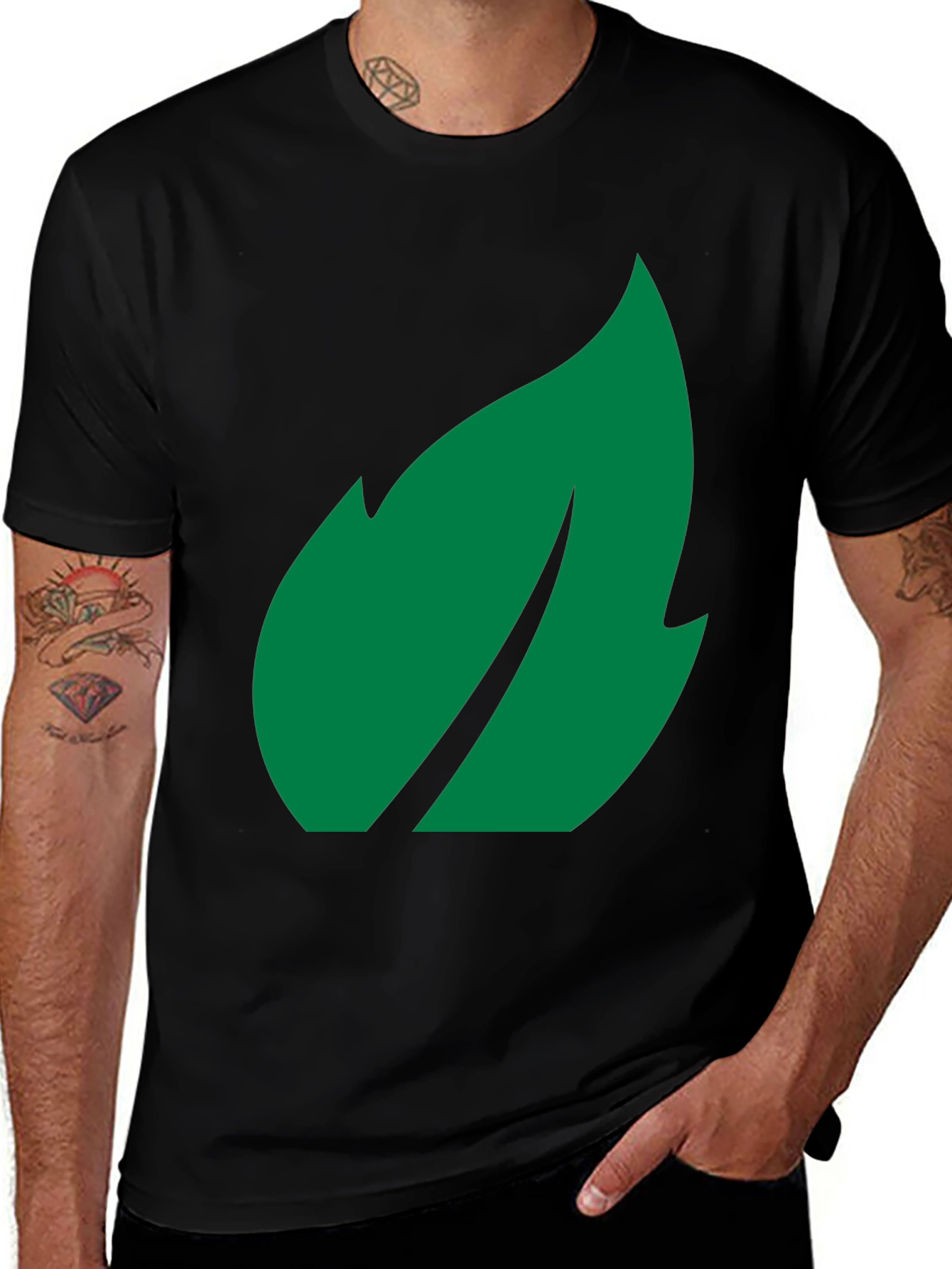 Variant 7 of Green Leaf Graphic Black T-Shirt