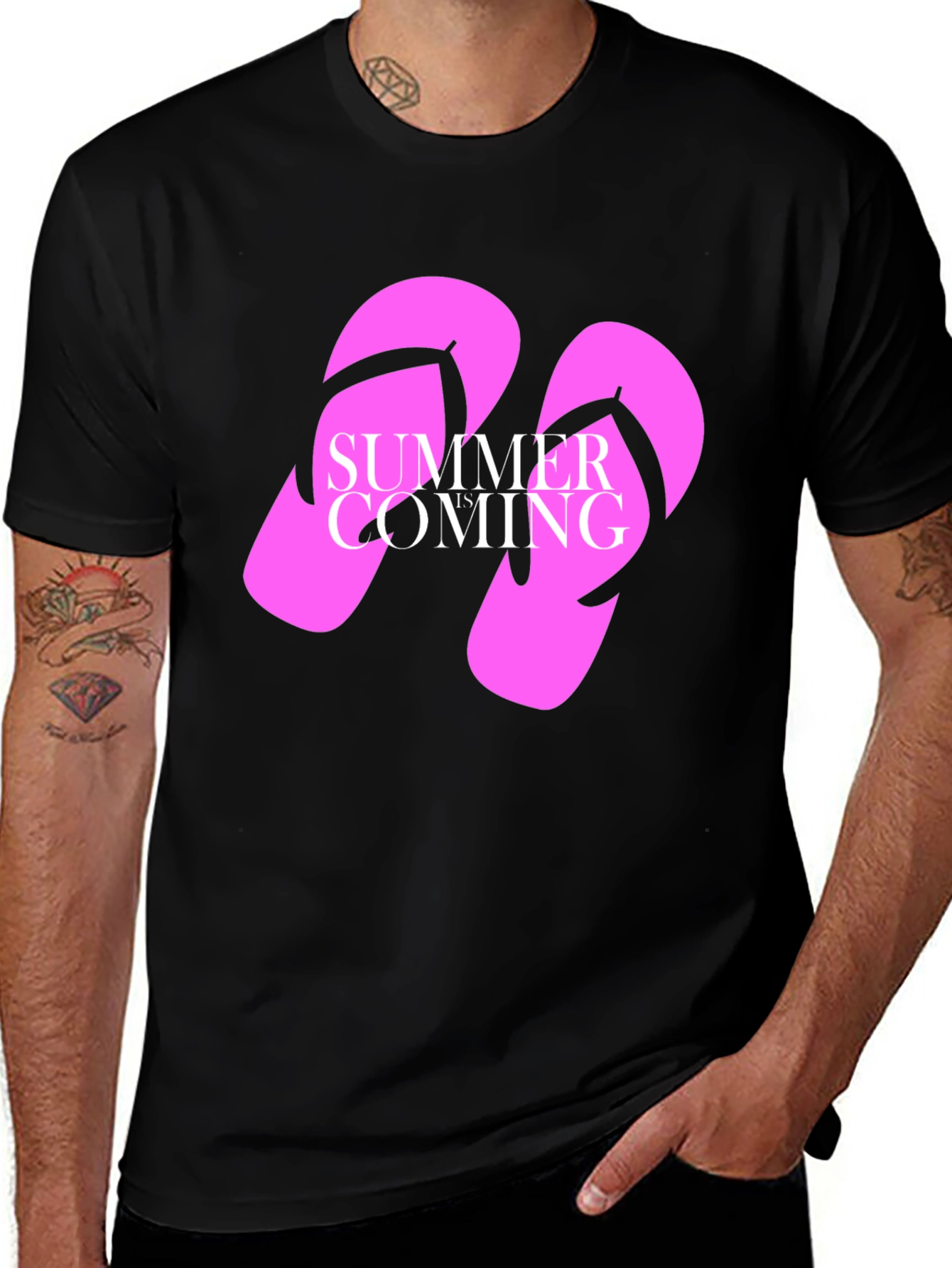 Variant 28 of Summer Coming T-Shirt: Pink Flip Flops Graphic Tee