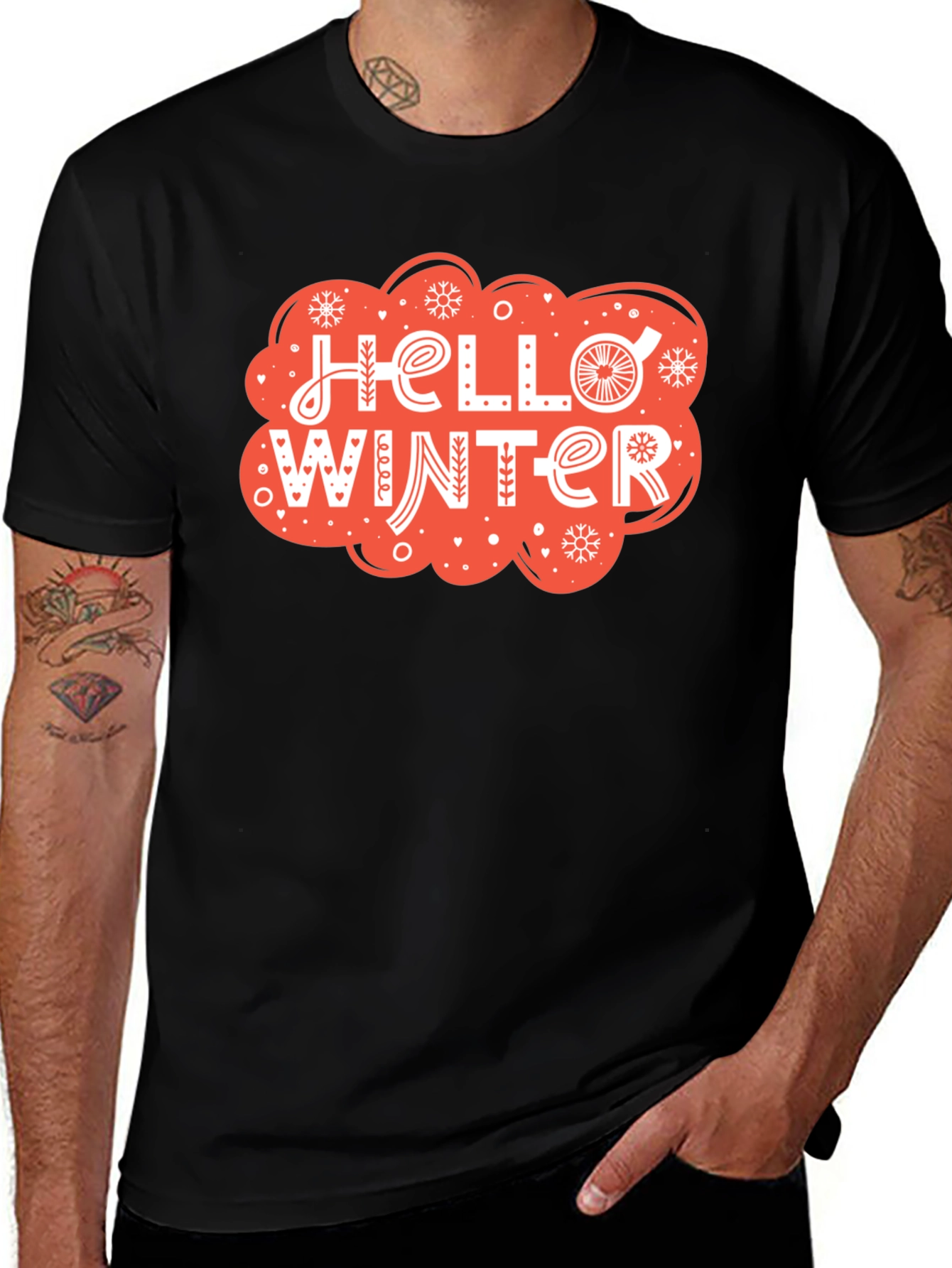 Black Hello Winter Graphic Tee - Cozy Holiday Shirt main image