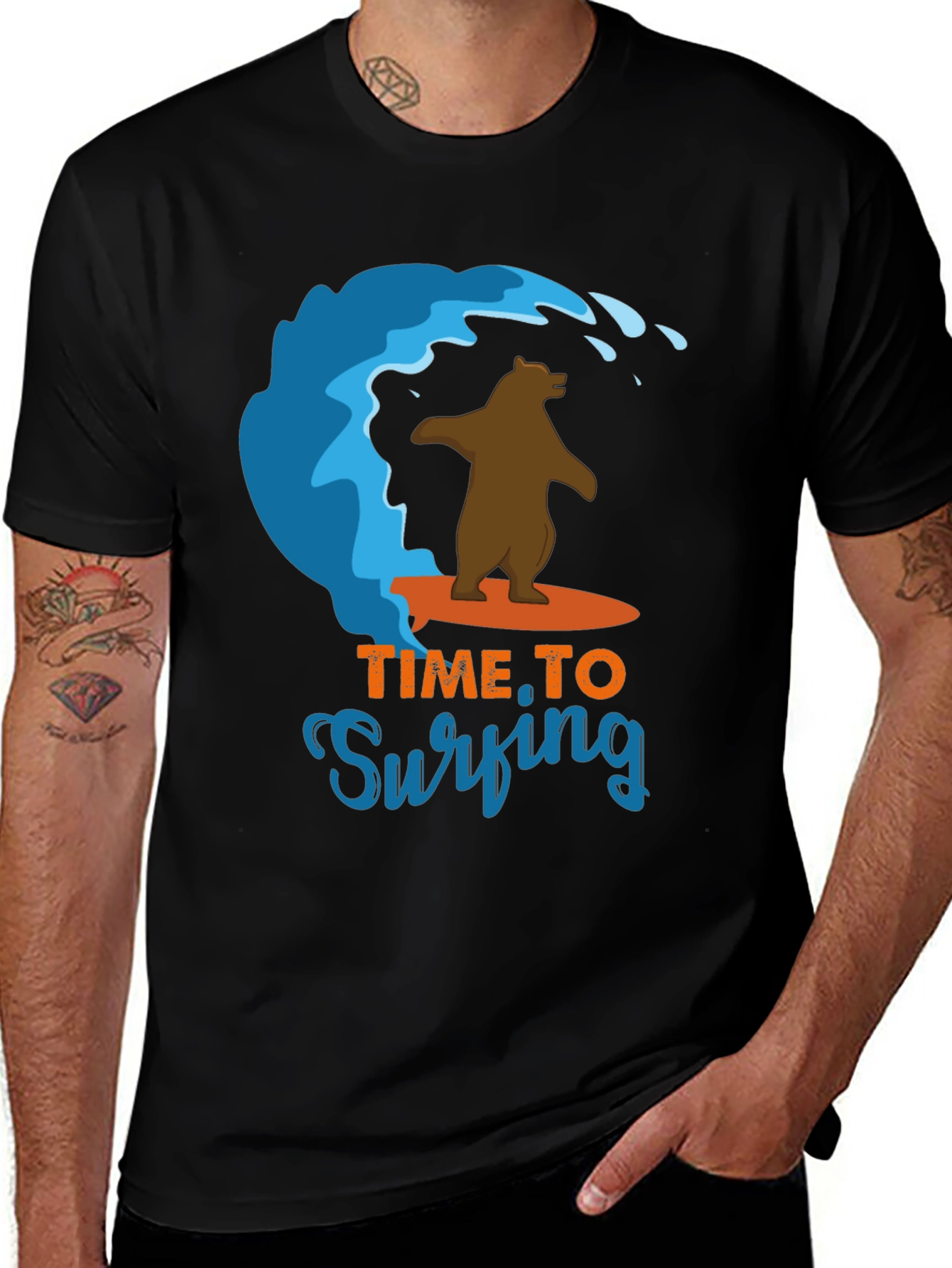 Variant 23 of Surfing Bear Graphic Tee - Cool Summer T-Shirt