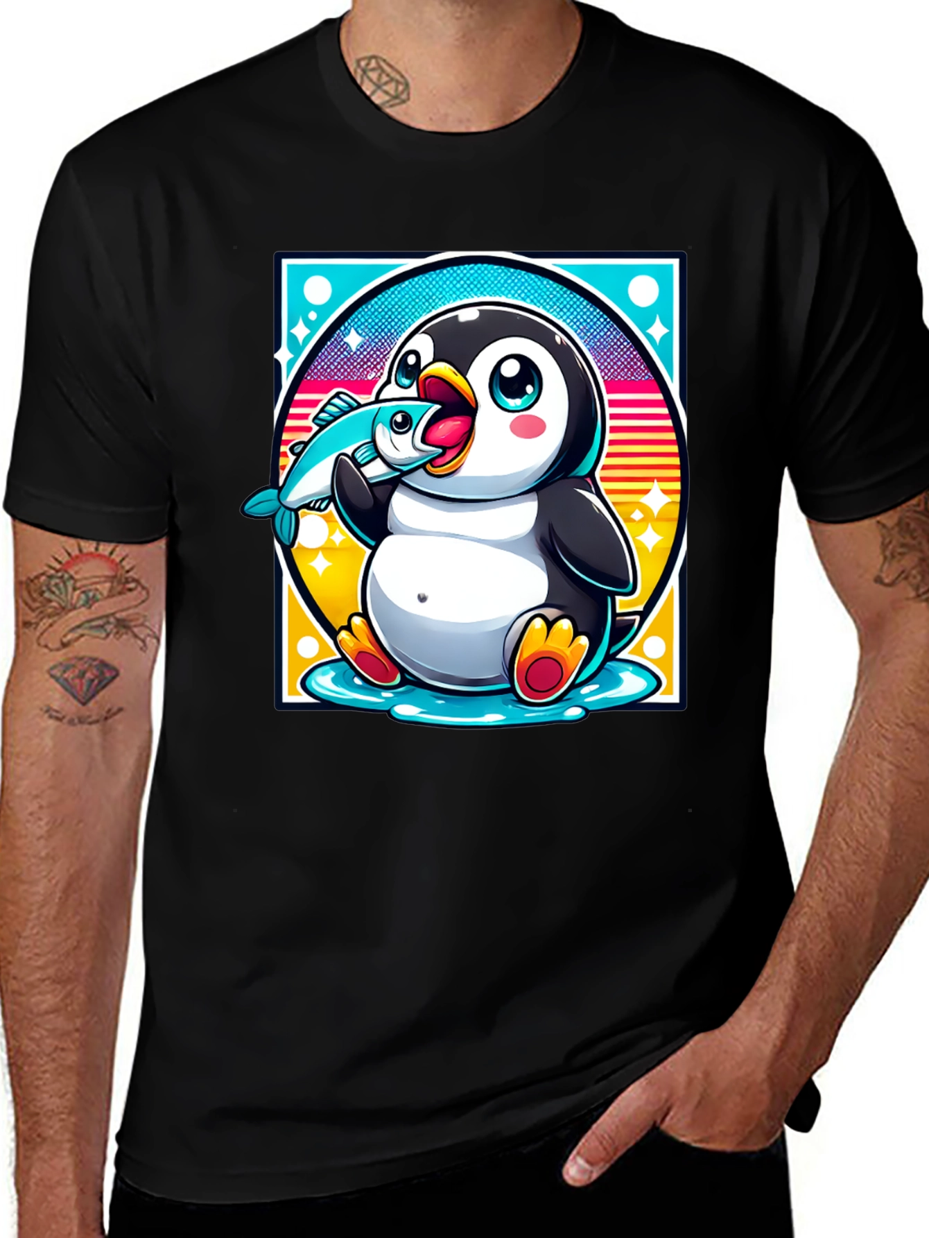 Variant 12 of Penguin Eating Fish Graphic T-Shirt