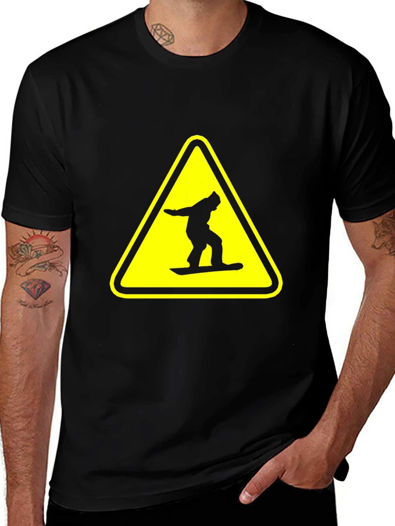 Variant 21 of Snowboarder Warning Sign Black T-Shirt