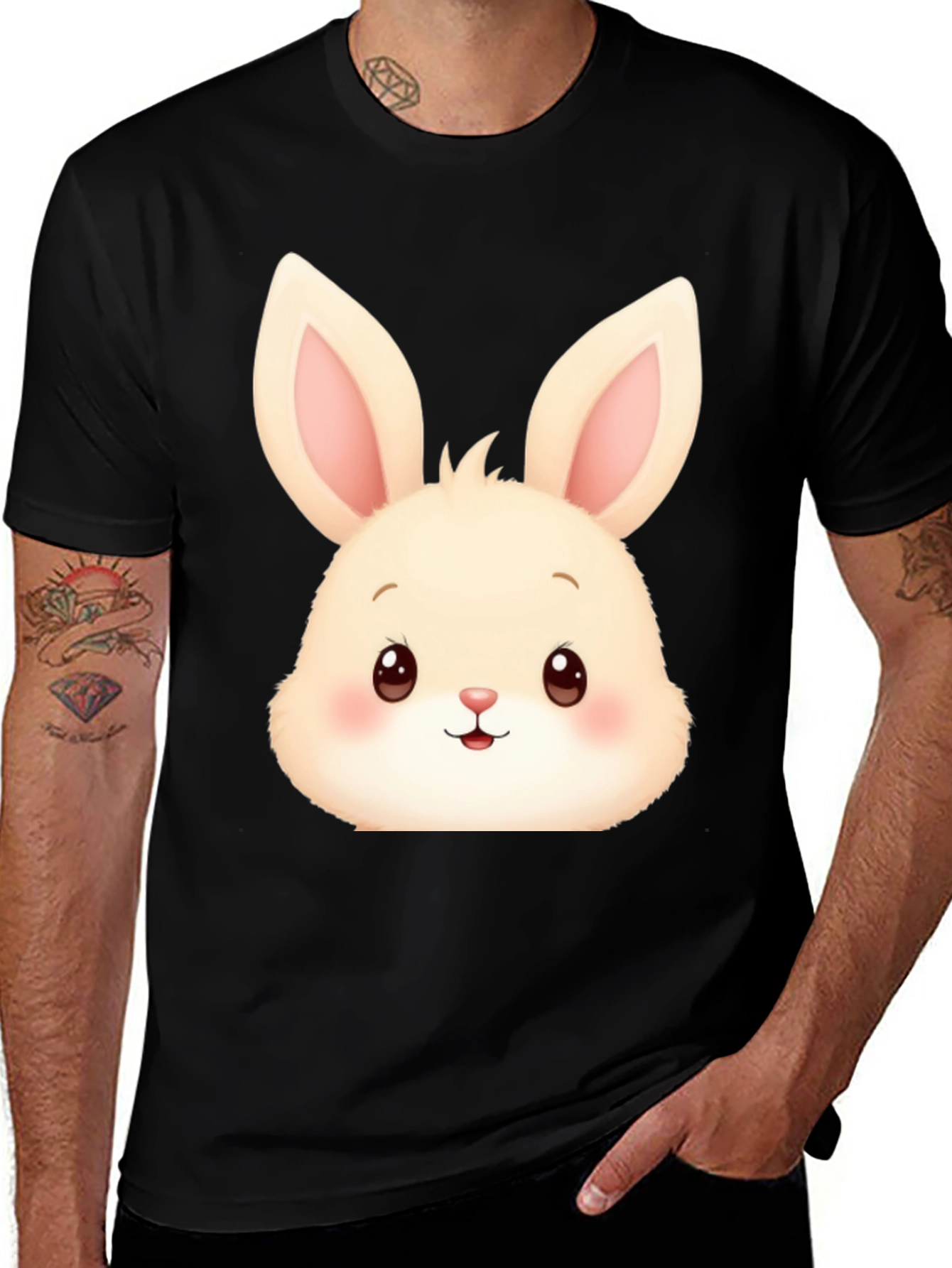 Variant 3 of Cute Bunny Graphic Tee - Soft Cotton Black T-Shirt