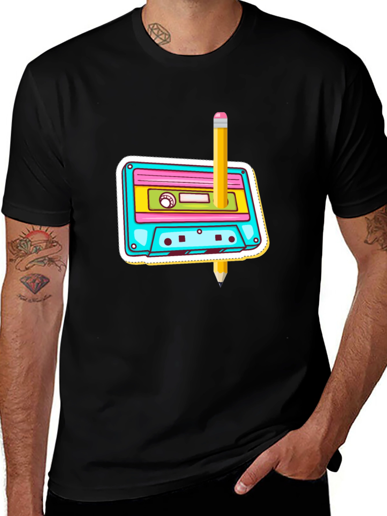 Variant 14 of Retro Cassette & Pencil Graphic T-Shirt
