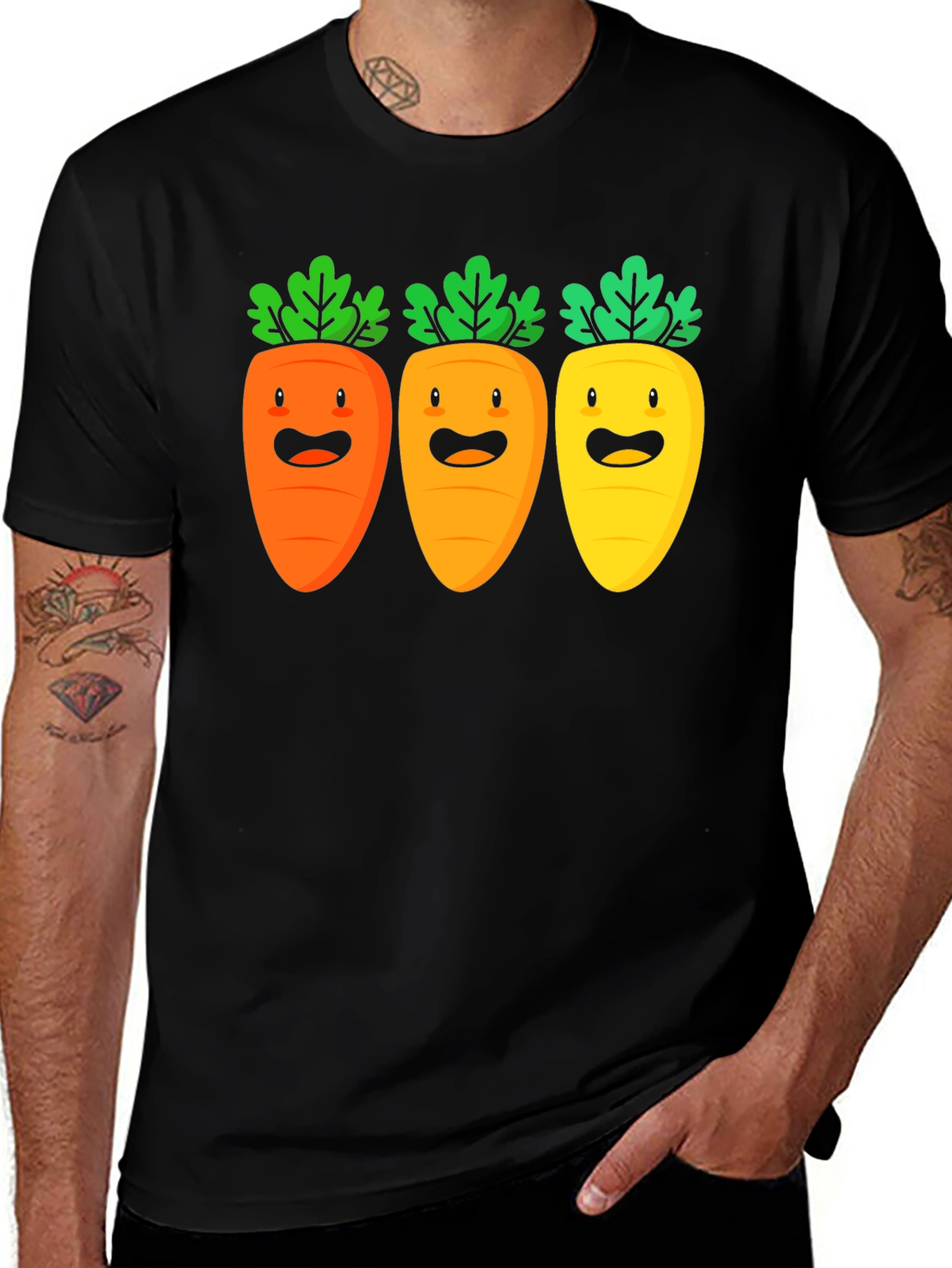 Variant 18 of Carrot Trio Graphic Tee - Black Cotton T-Shirt