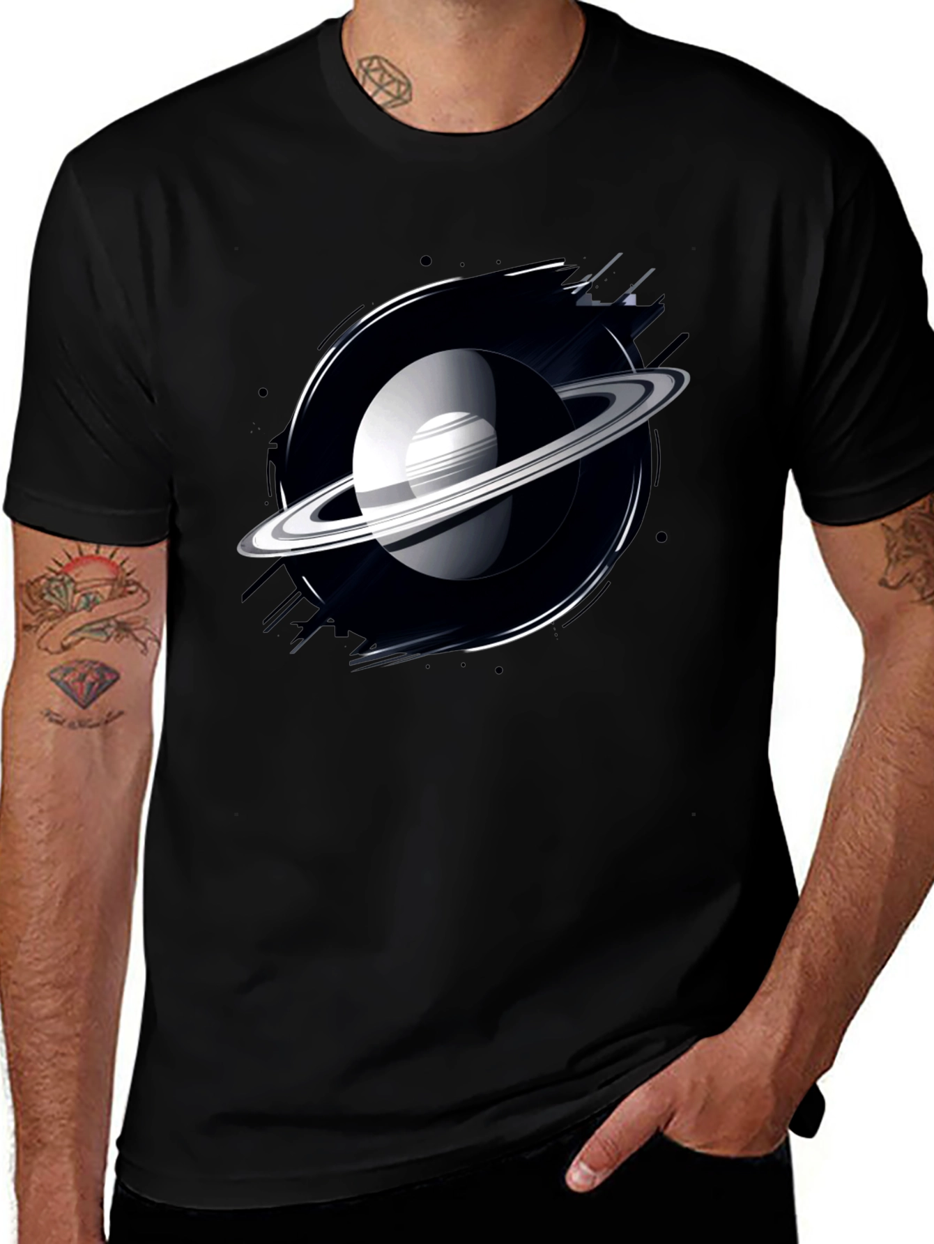 Variant 16 of Saturn Graphic Black T-Shirt - Space Lover Tee