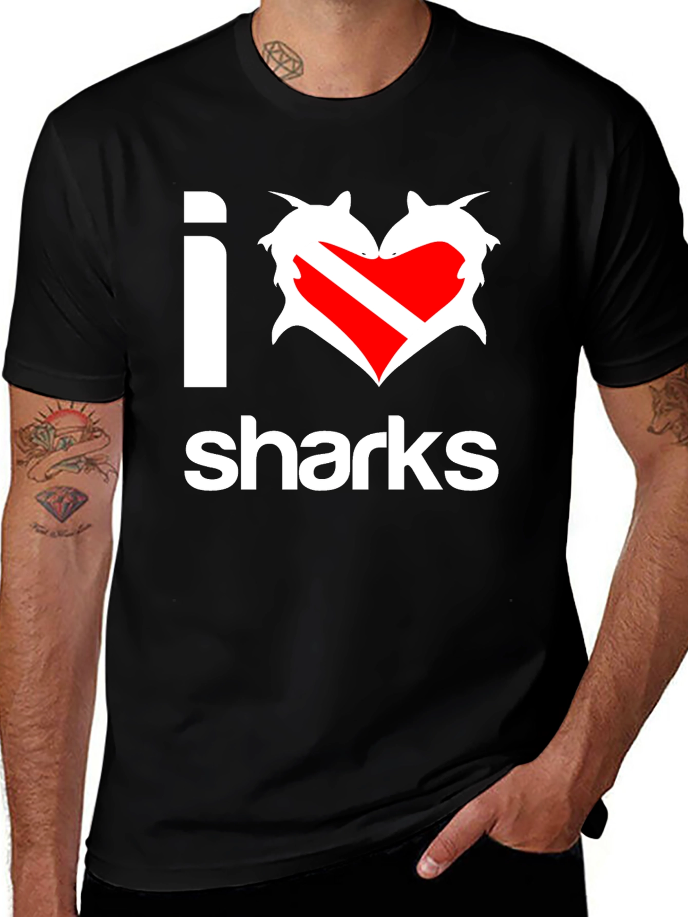 I Heart Sharks Graphic T-Shirt - Black