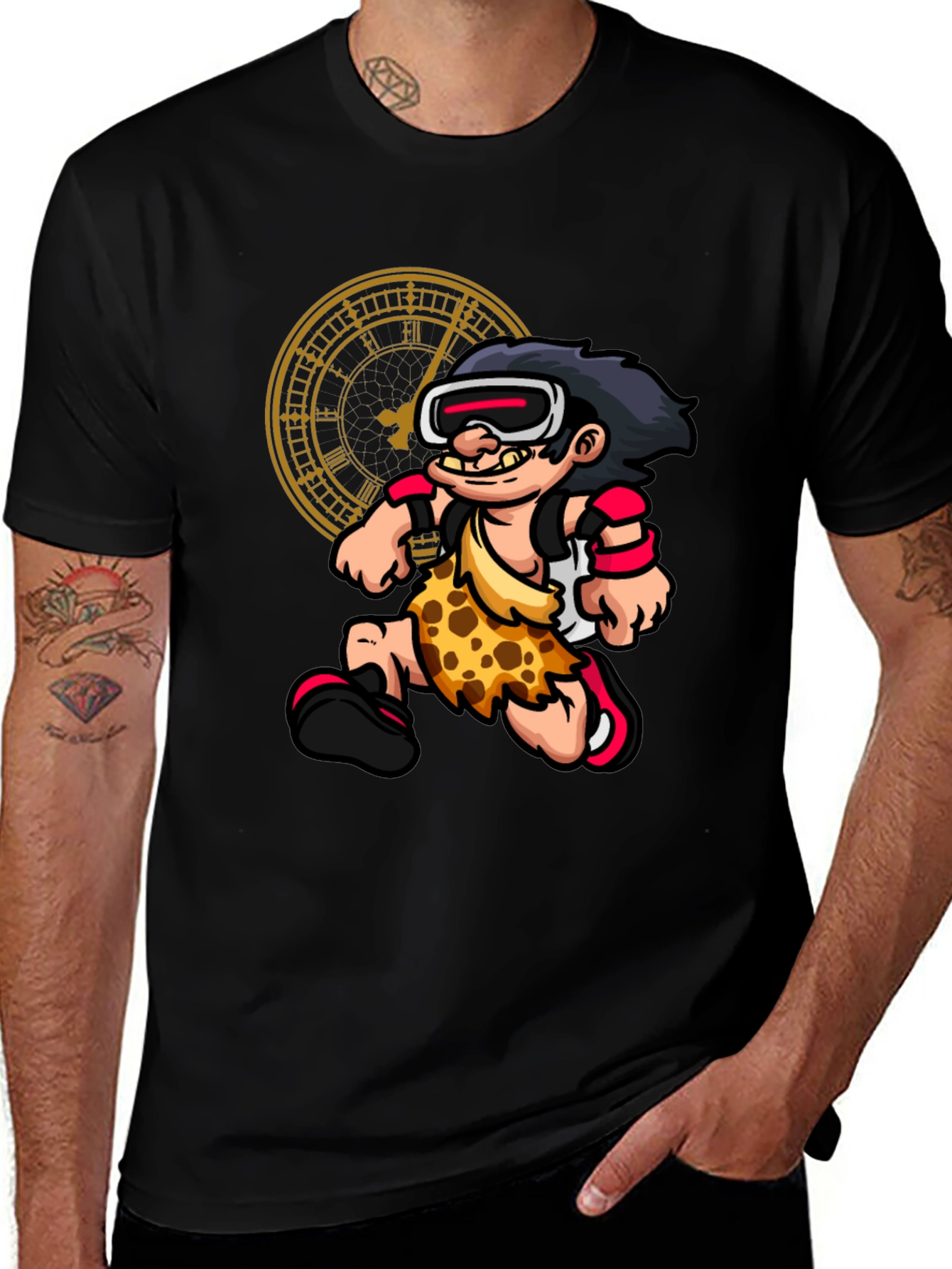 Variant 13 of Cartoon Caveman VR Black T-Shirt